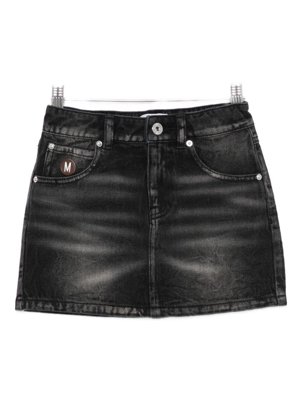 Gonna per bambina Moschino Kids denim con placca logo - Rubino Kids