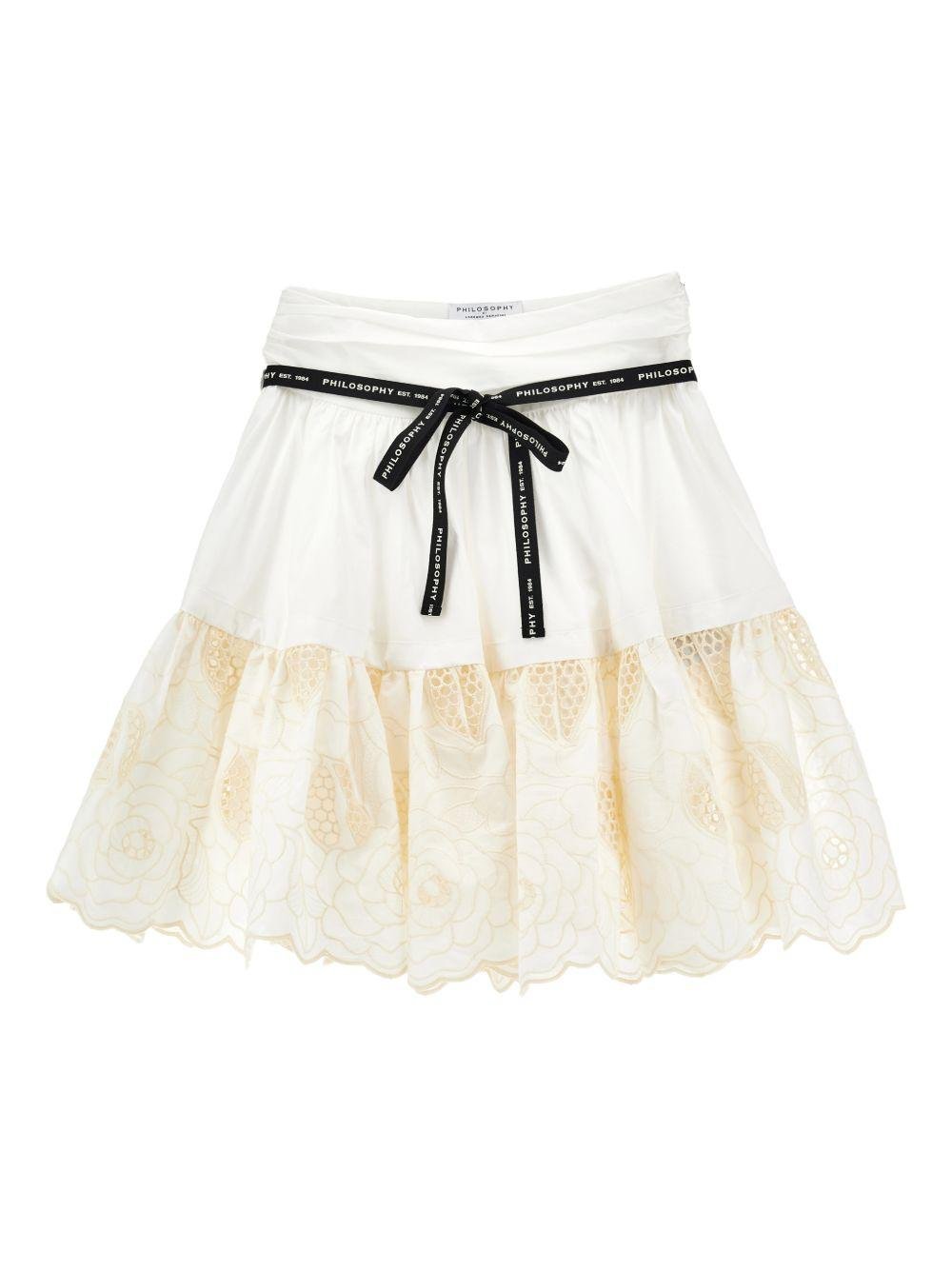 Gonna per bambina Philosophy di Lorenzo Serafini Kids bianca con ricamo floreale - Rubino Kids