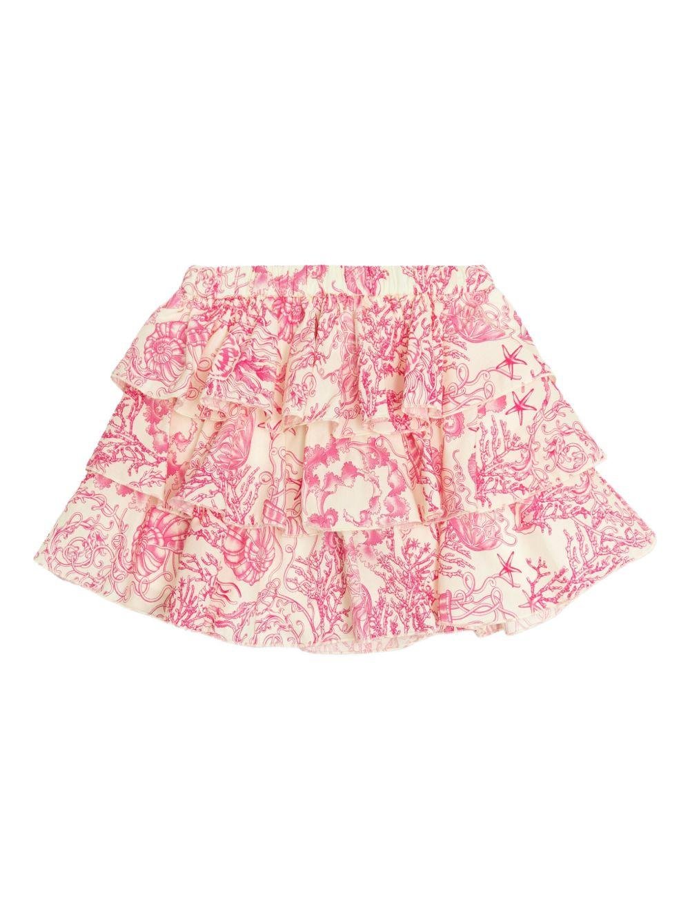 Gonna per neonata Versace Kids Underwater Barocco beige e rosa con ruches - Rubino Kids