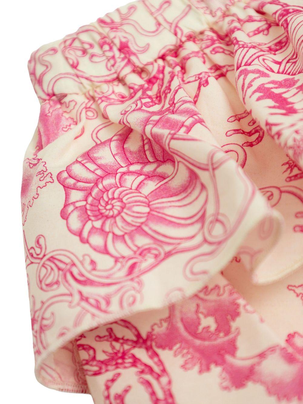 Gonna per neonata Versace Kids Underwater Barocco beige e rosa con ruches - Rubino Kids