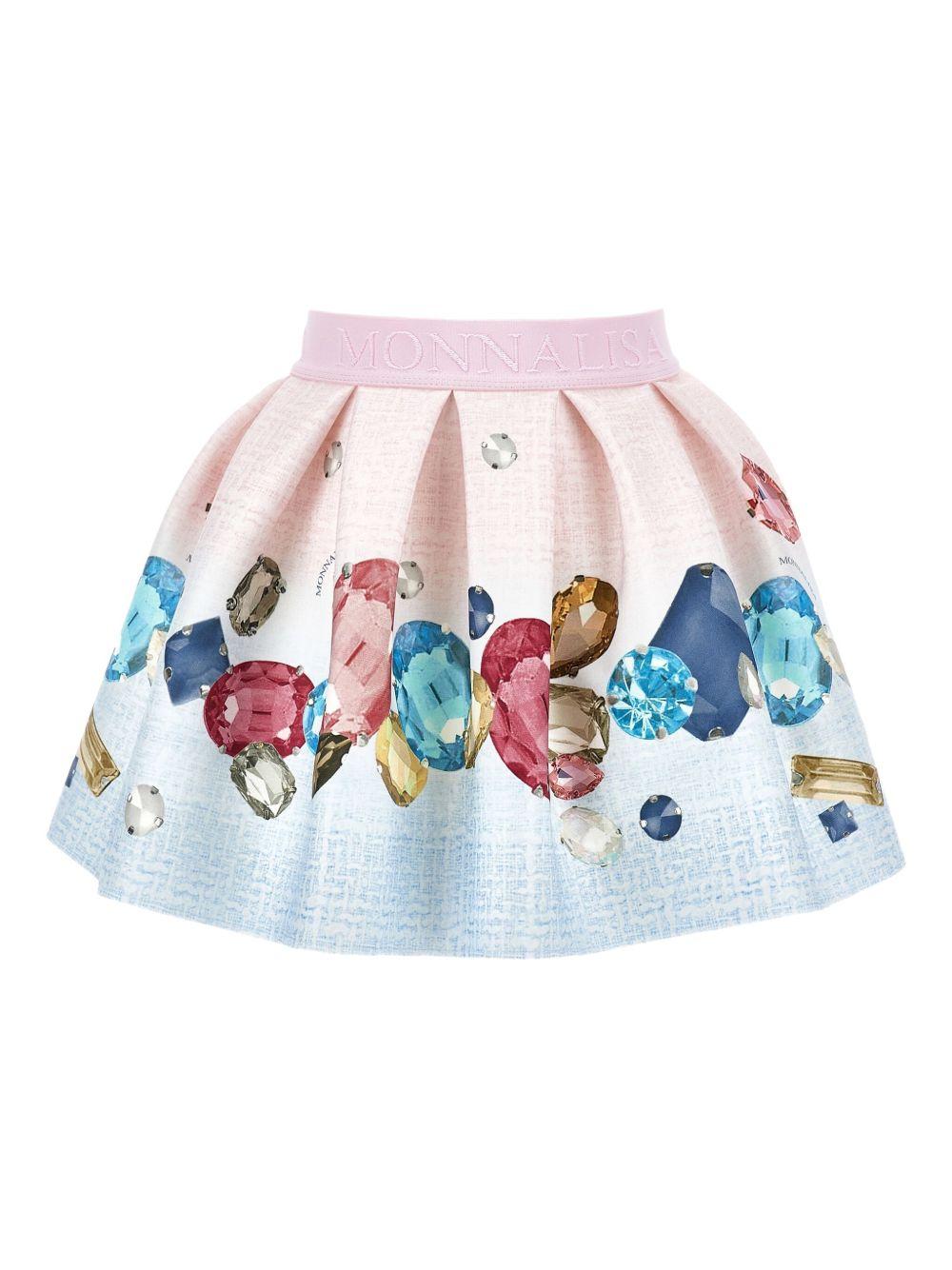 Gonna plissé per bambina Stitch Disney x Monnalisa multicolore con stampa gemme - Rubino Kids