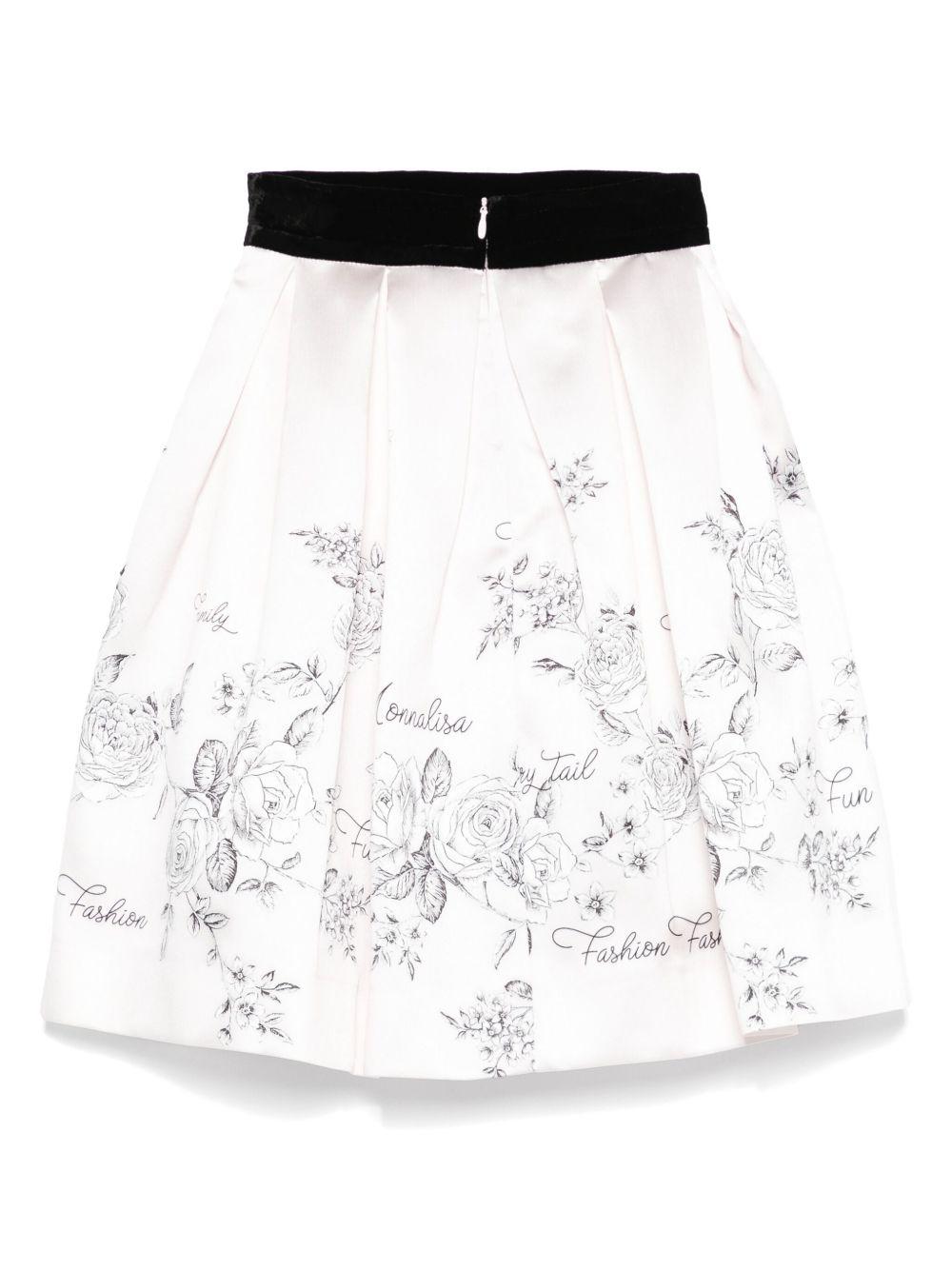 Gonna plissettata per bambina Monnalisa bianco con stampa floreale - Rubino Kids
