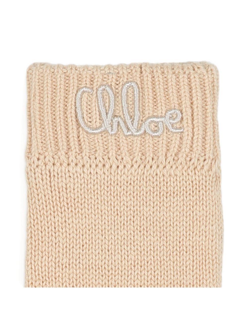 Guanti per bambina Chloé Kids beige con ricamo con logo - Rubino Kids