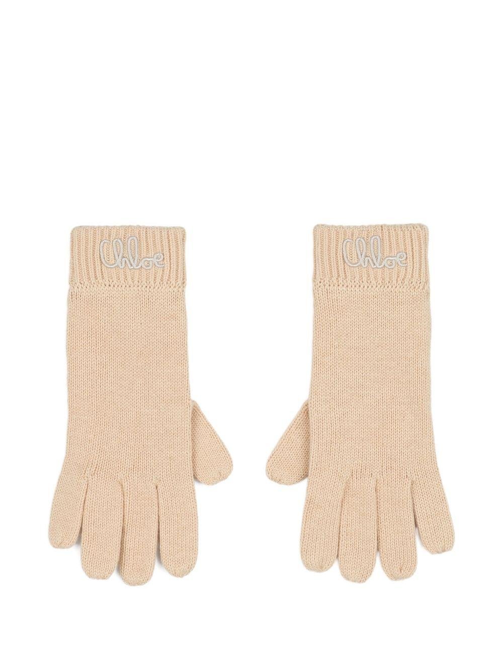 Guanti per bambina Chloé Kids beige con ricamo con logo - Rubino Kids