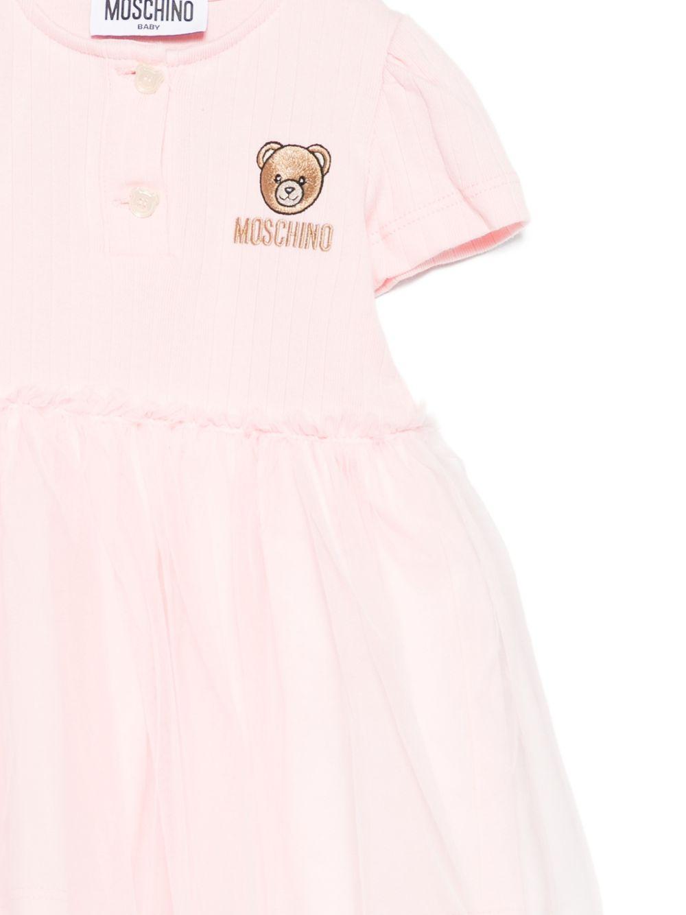 Abito per neonata Moschino Kids rosa con ricamo Teddy Bear MDV0DBLAA55 50209 MOSCHINO KIDS