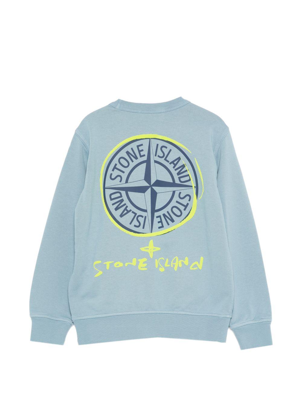 Felpa per bambino Stone Island Junior azzurro con stampa logo L1S166100018S0370 V004A STONE ISLAND JUNIOR