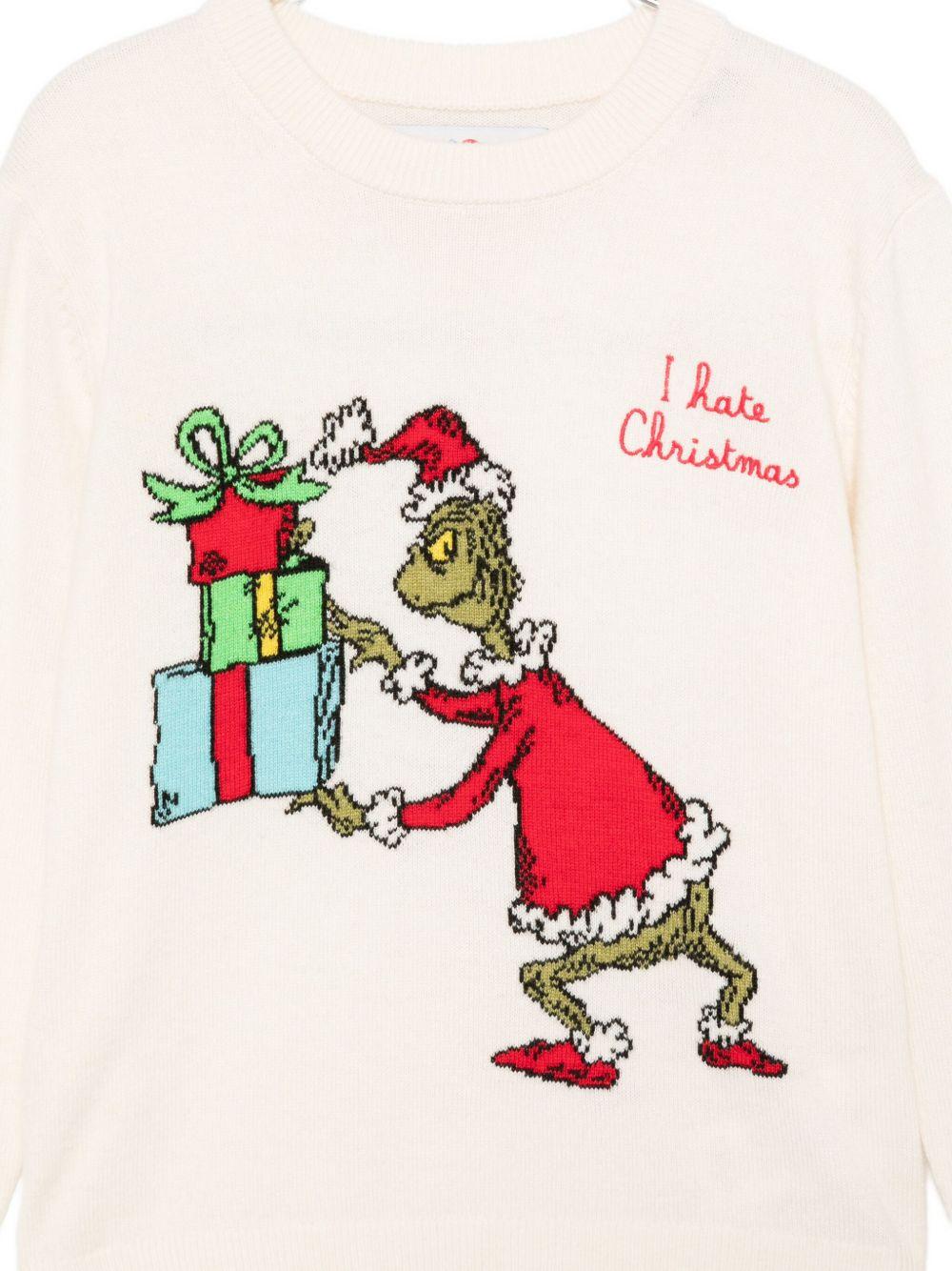 Maglione per bambino MC2 Saint Barth Kids bianco con ricamo Grinch sul davanti DOU0001 02510I MC2 ST. BARTH KIDS