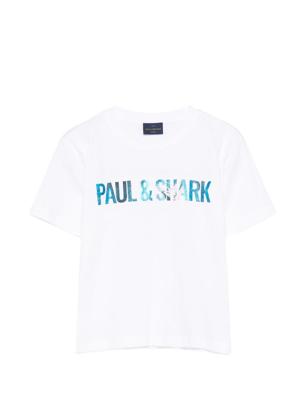 T-shirt per bambino Paul & Shark Junior bianca con logo sul davanti WPM00GLAA53 10101 PAUL & SHARK KIDS