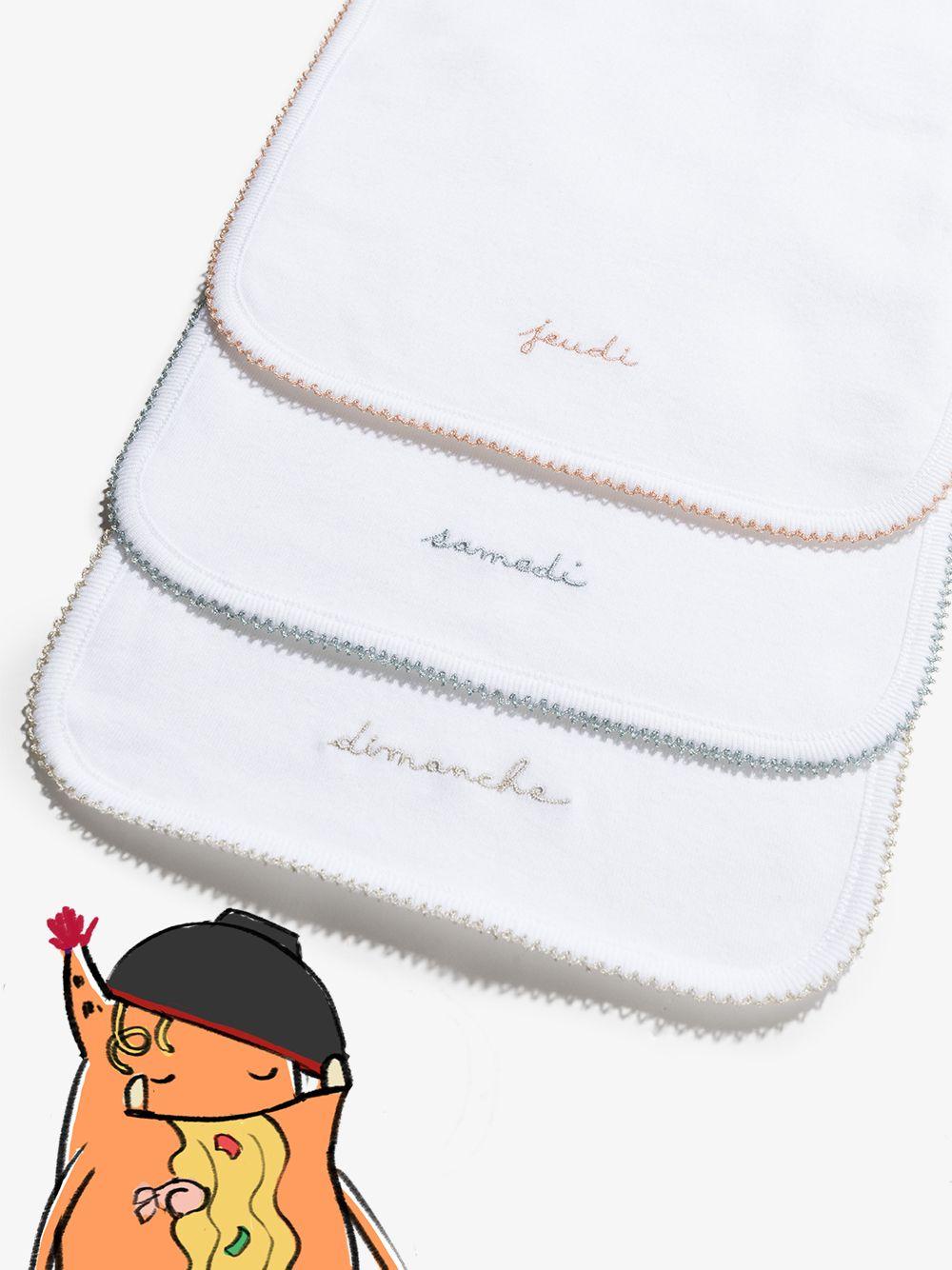 Set di sette bavaglini per neonati Bonpoint bianchi con ricamo giorni della settimana PESBAVOIRS 000 BONPOINT