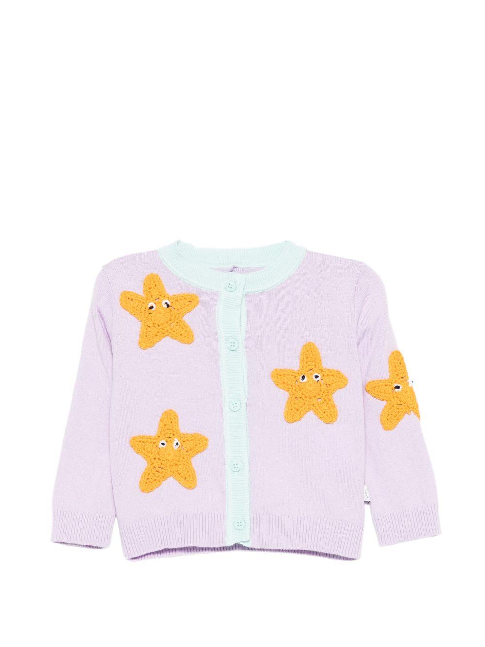 Cardigan per neonata Stella McCartney Kids viola con ricamo stelle marine TY9110 Z3622 539 STELLA McCARTNEY KIDS