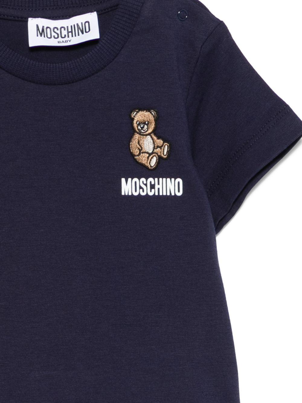 T-shirt per neonati Moschino Kids blu con ricamo orsetto MUM04TLAA02 40016 MOSCHINO KIDS