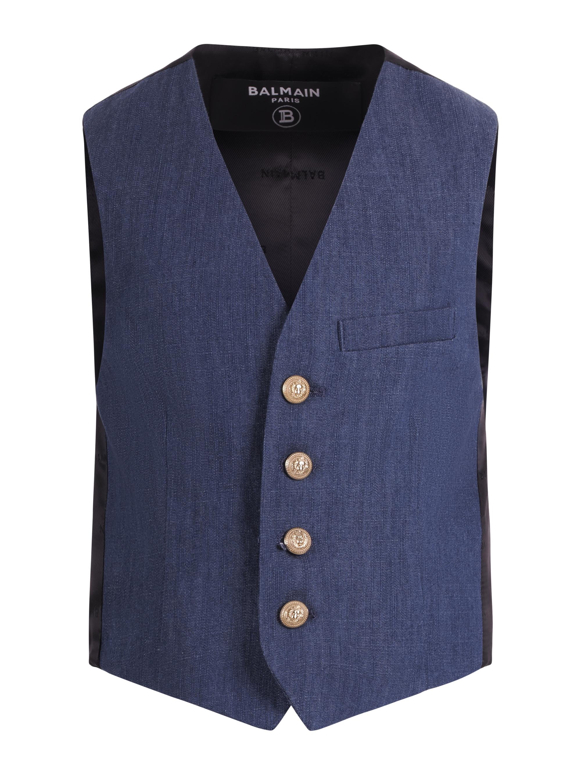 Gilet per bambino Balmain Kids blu con bottoni dorati BY2P82 P0588 625 BALMAIN KIDS