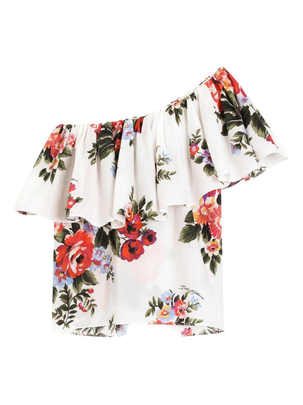 Top per bambina Dolce & Gabbana Kids bianco a fiori con ruches L51N73 HS5UU HA5ZO DOLCE & GABBANA KIDS