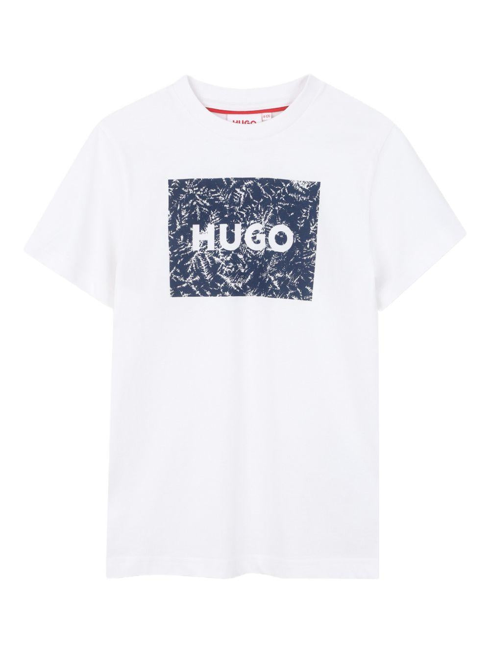 T-shirt per bambino Hugo Kids bianca con logo sul davanti G01020 10P Hugo