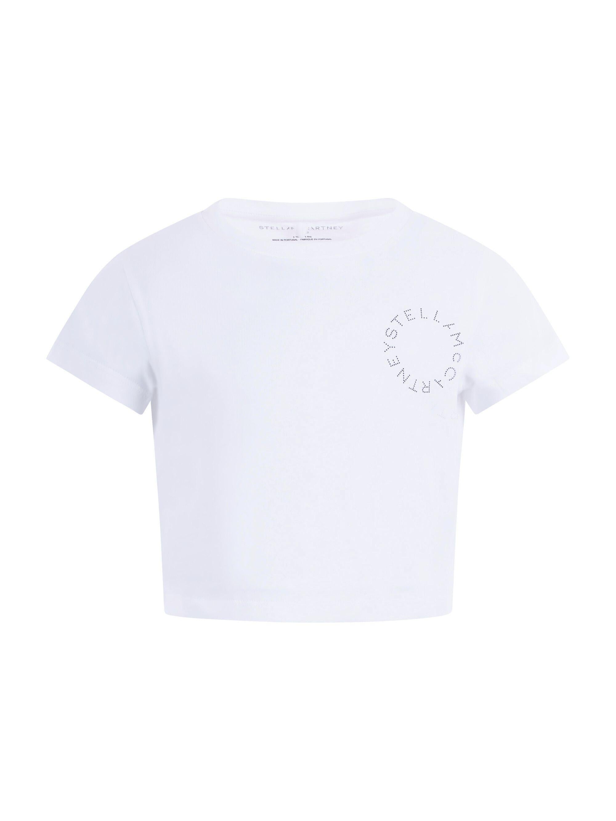 Maglietta per bambina Stella McCartney Kids bianca con logo circolare sul davanti TY8D22 Z0434 100 STELLA McCARTNEY KIDS