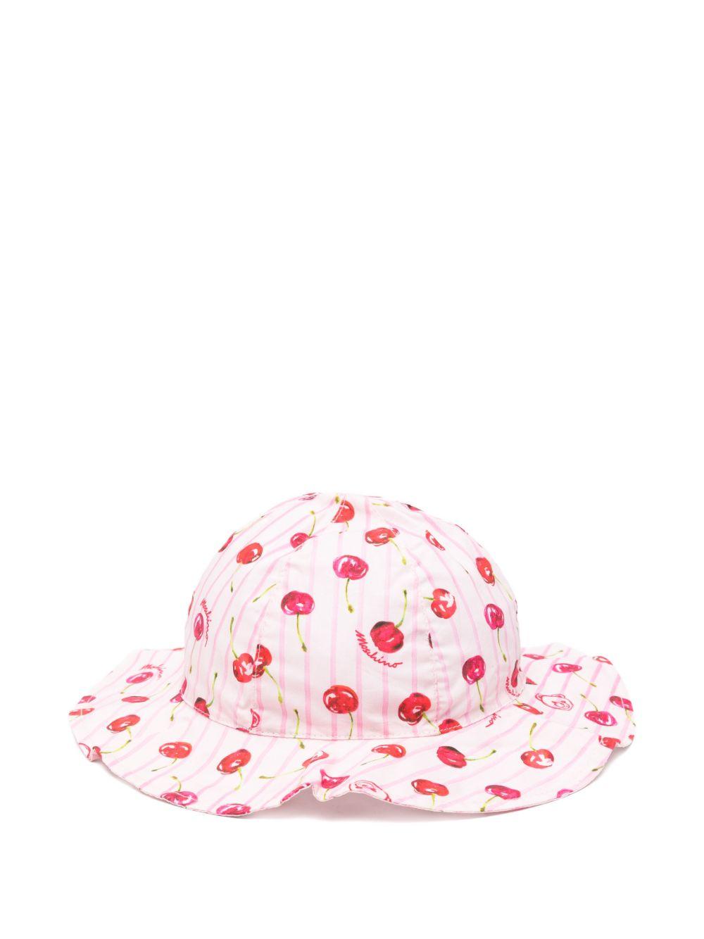 Cappello per neonata Moschino Kids bianco con stampa ciliegie all-over MDX028LLB66 83658 MOSCHINO KIDS