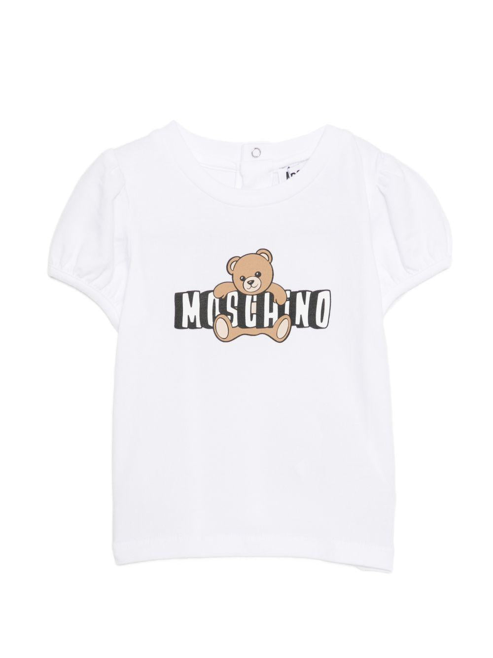 T-shirt per neonata Moschino Kids bianco con maniche a palloncino MDM03PLBA00 10101 MOSCHINO KIDS