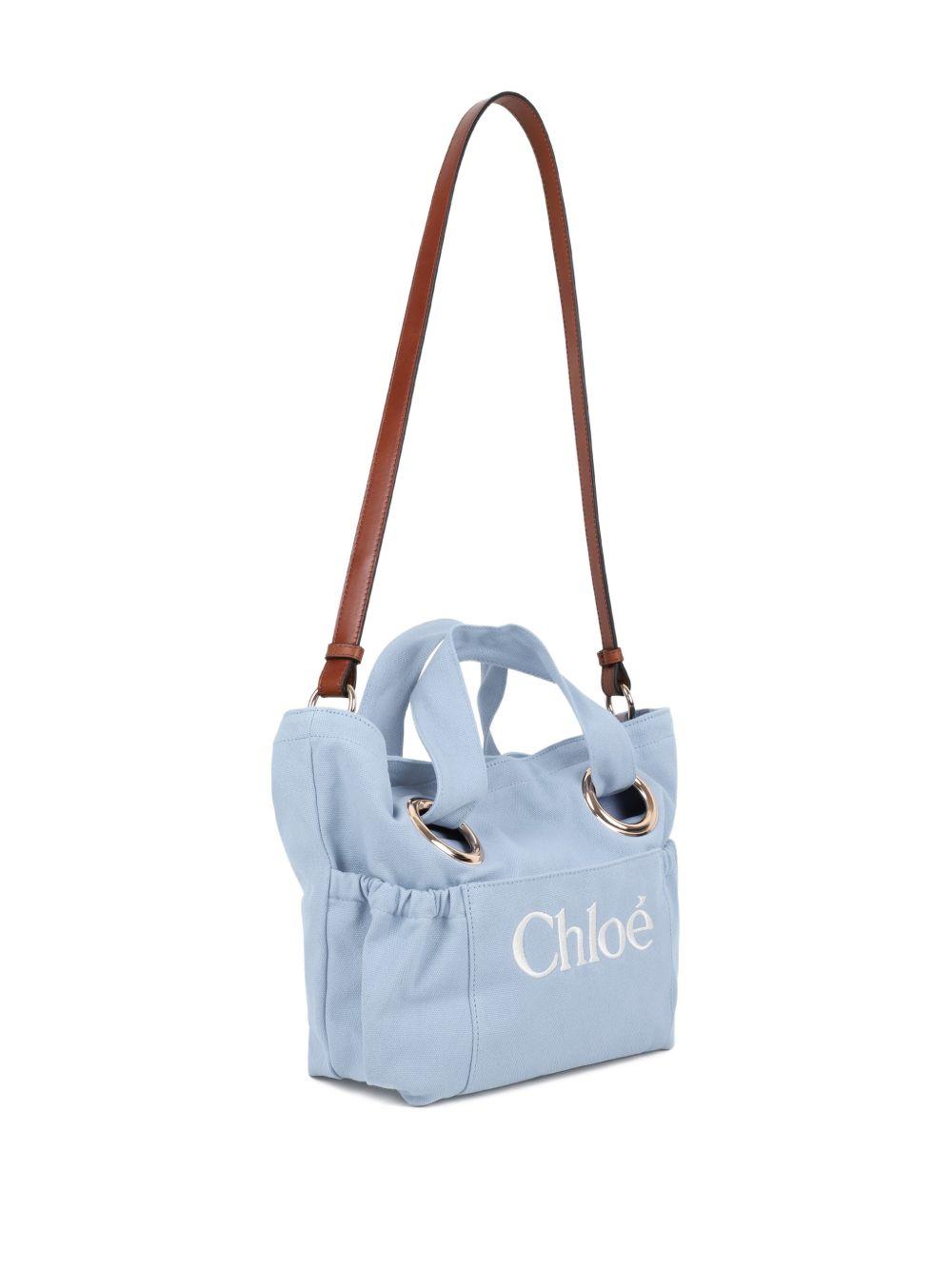 Borsa tote per bambina Chloé Kids azzurra con logo ricamato sul davanti C20872 821 CHLOE' KIDS