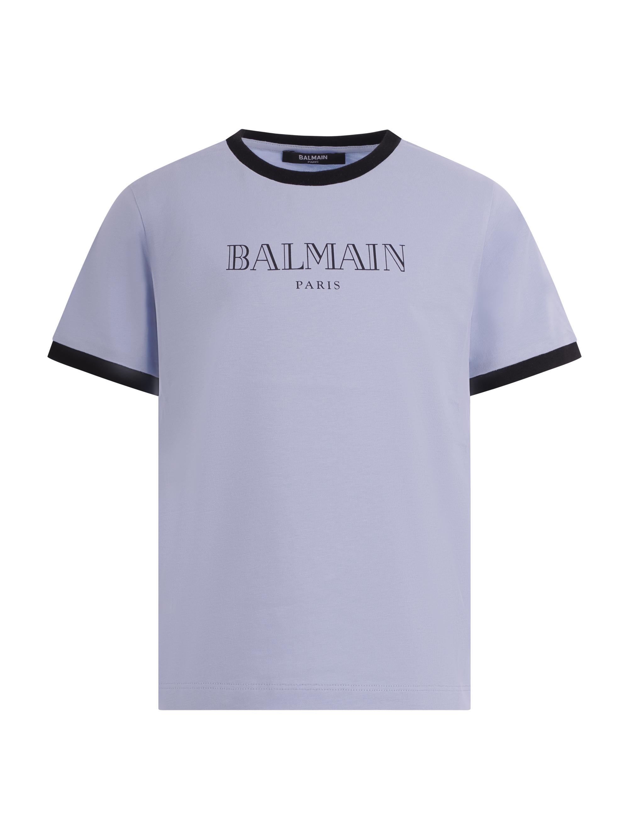 T-shirt per bambino Balmain Kids azzurra con stampa del logo sul davanti BY8P41 Z3672 652NE BALMAIN KIDS