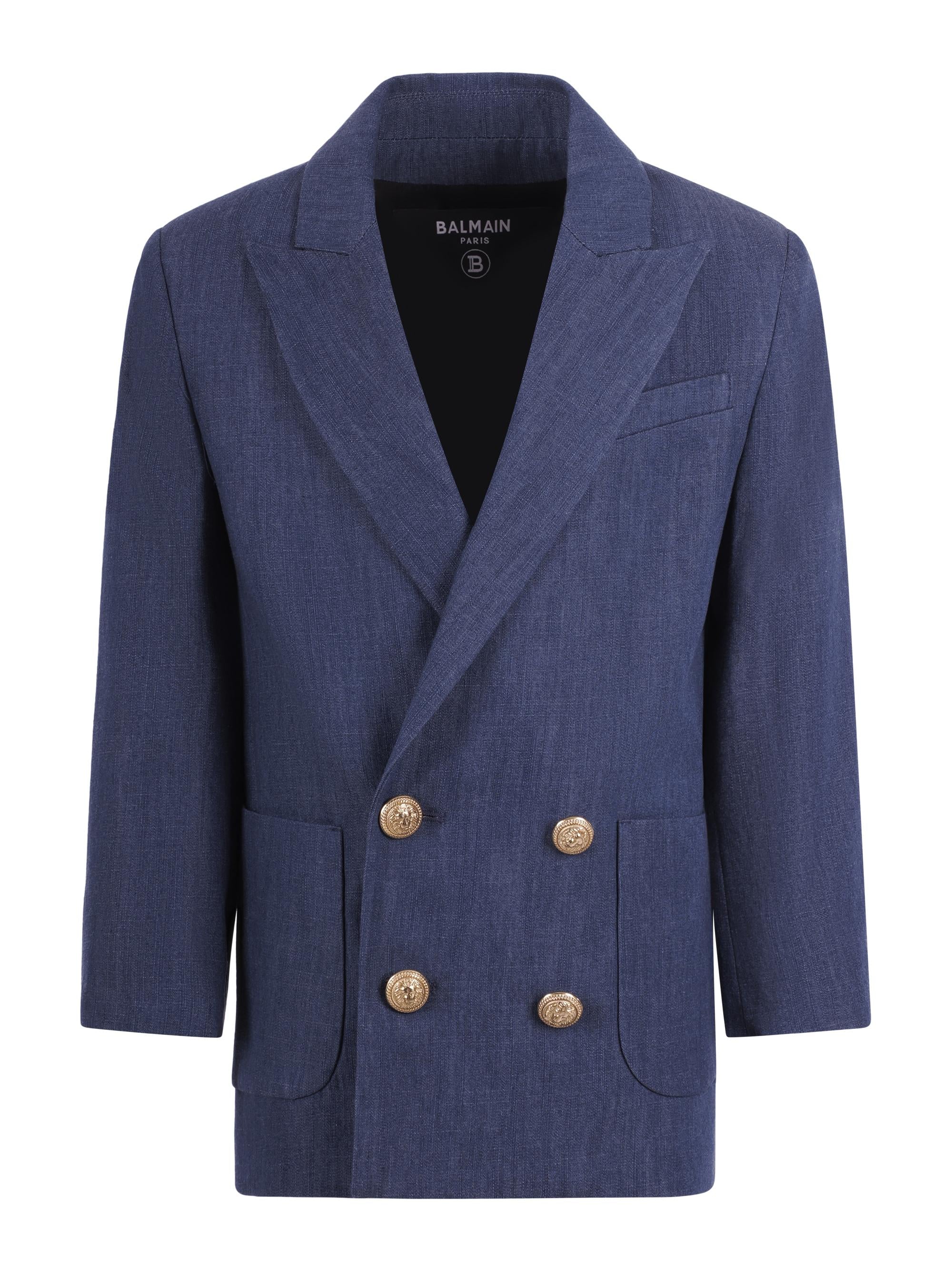 Blazer doppiopetto per bambino Balmain Kids blu con revers classici BY2P74 P0588 625 BALMAIN KIDS