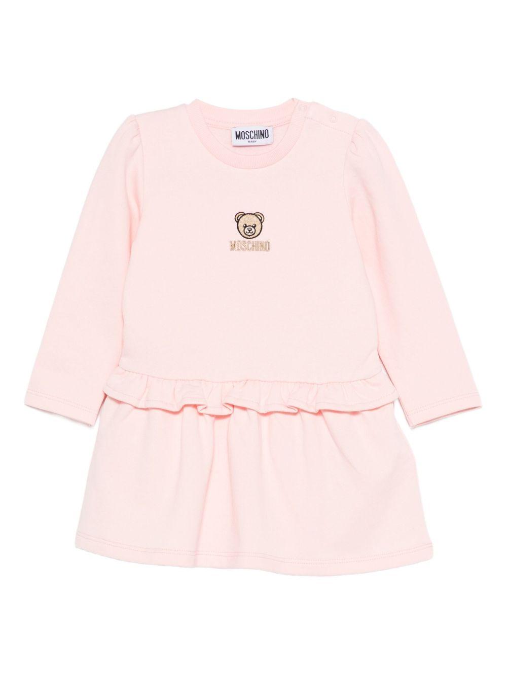 Abito per neonata Moschino Kids rosa con scollo rotondo MDV0D1LCA60 50209 MOSCHINO KIDS