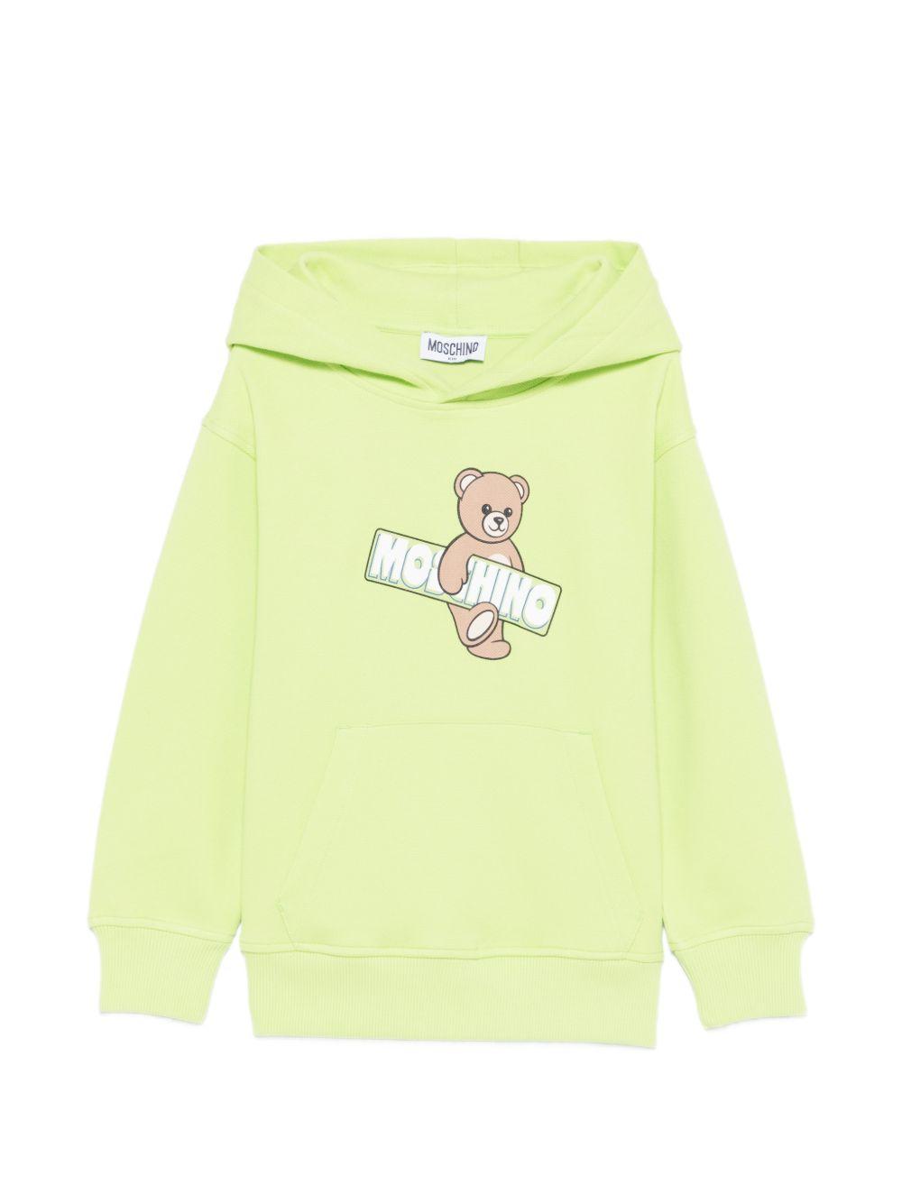 Felpa per bambini Moschino Kids verde con stampa Teddy Bear HUF09KLCA90 30355 MOSCHINO KIDS