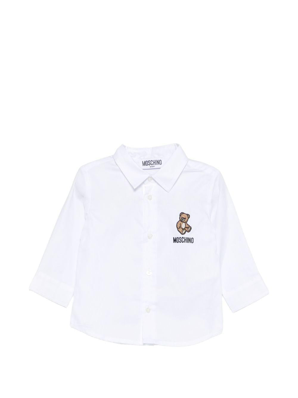Camicia per neonato Moschino Kids bianca con Teddy Bear ricamato sul davanti MUC01NLNE06 10101 MOSCHINO KIDS