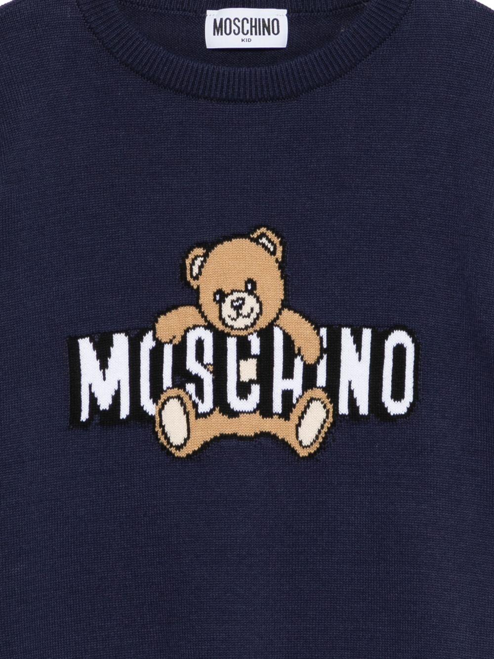 Maglione per bambino Moschino Kids bu con Teddy Bear ricamato sul davanti HXW00JLHE62 40016 MOSCHINO KIDS