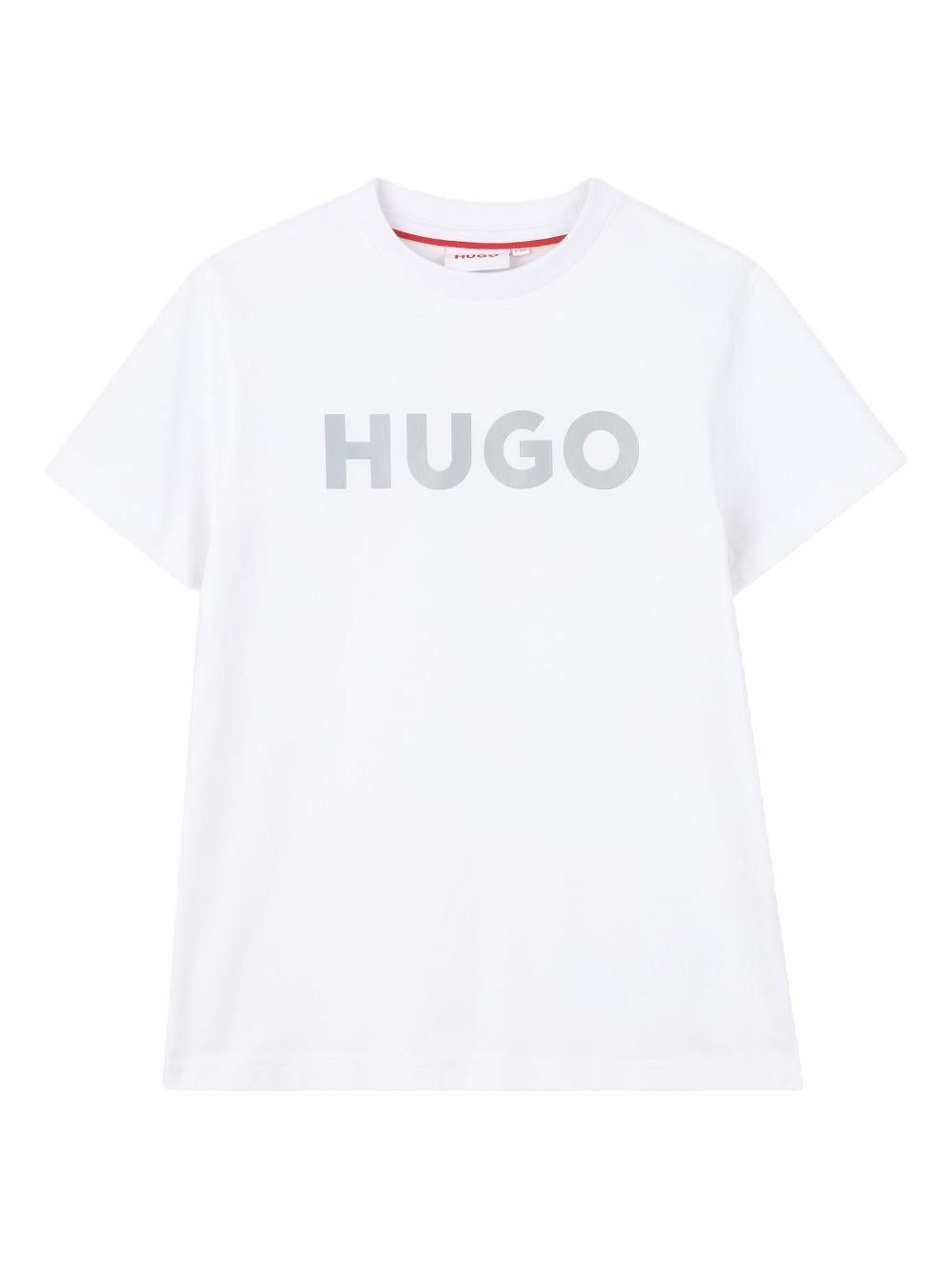 T-shirt per bambino Hugo Kids bianca con logo a contrasto G01016 10P Hugo