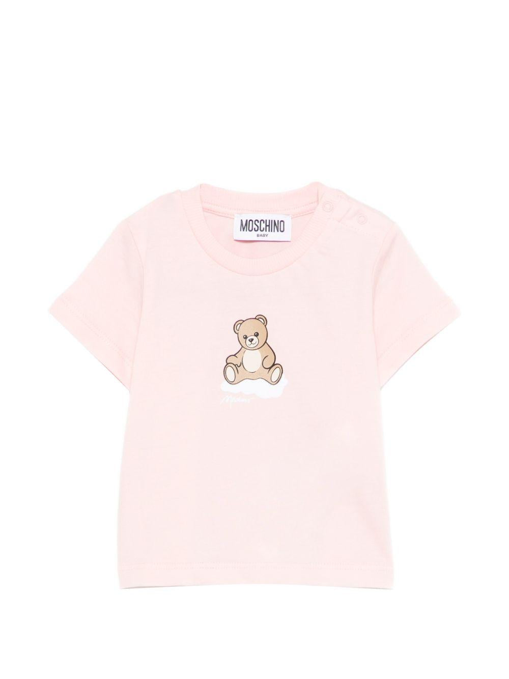 T-shirt per neonata Moschino Kids rosa con stampa Teddy Bear su nuvola MUM04QLAA24 50209 MOSCHINO KIDS