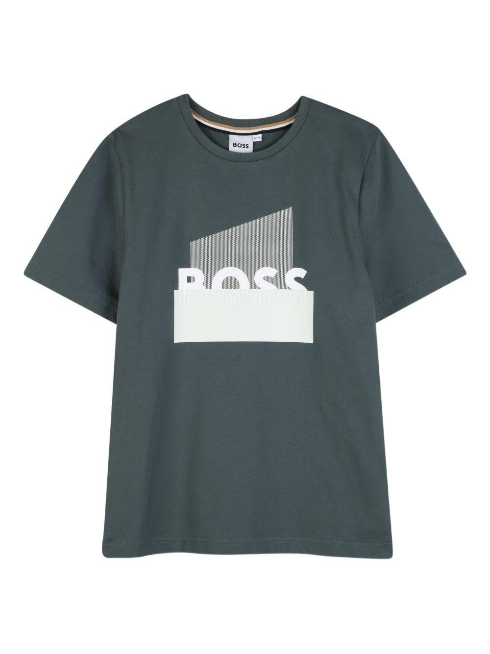 T-shirt per bambino Boss Kids grigio con stampa grafica J52978 68C BOSS KIDS