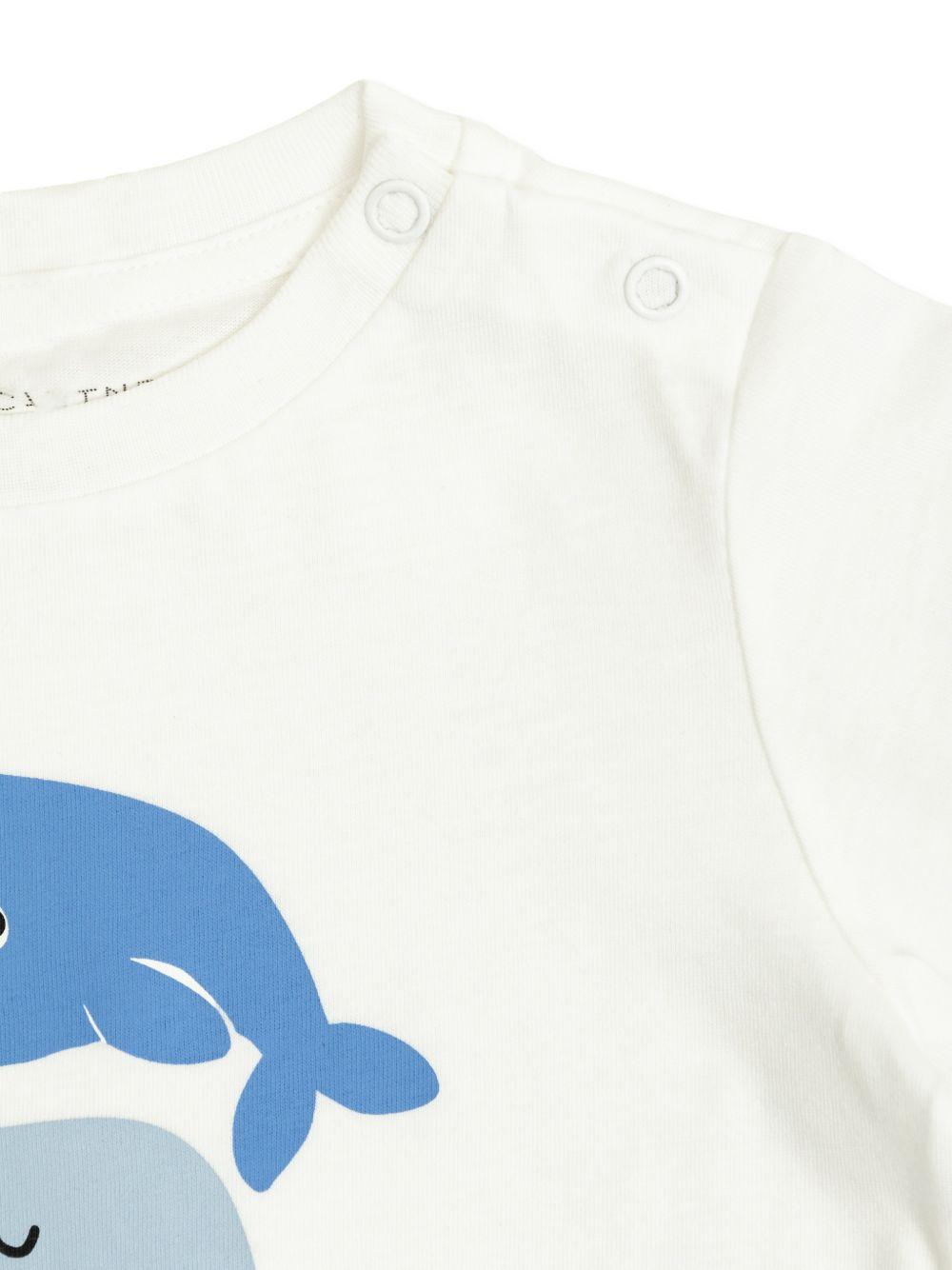 T-shirt da neonato Stella McCartney Kids bianca con stampa grafica balena TY8570 Z0434 100 STELLA McCARTNEY KIDS