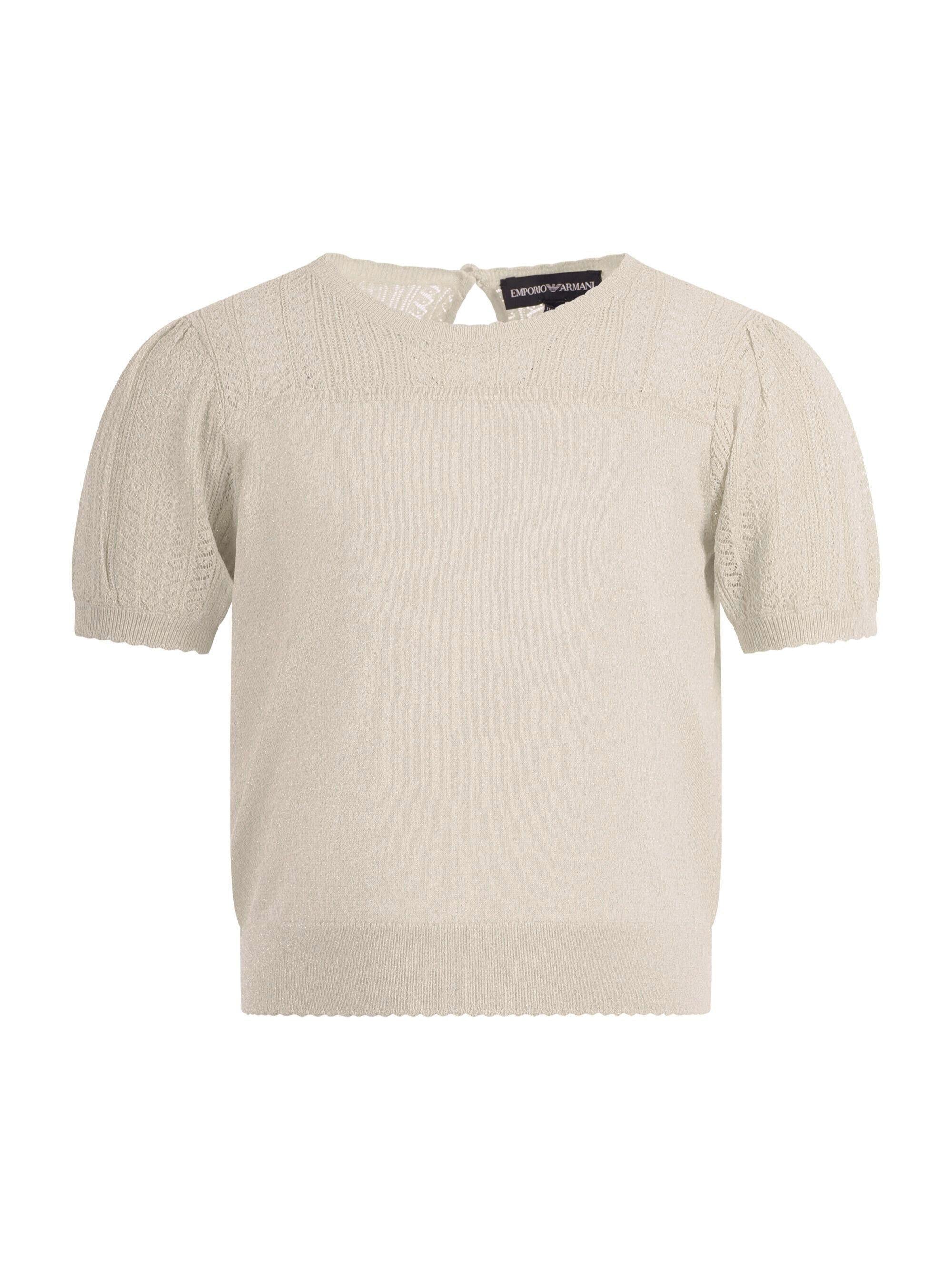 T-shirt per bambina Emporio Armani Kids beige con maniche corte a sbuffo EG000778 AF22791 U0007 EMPORIO ARMANI KIDS