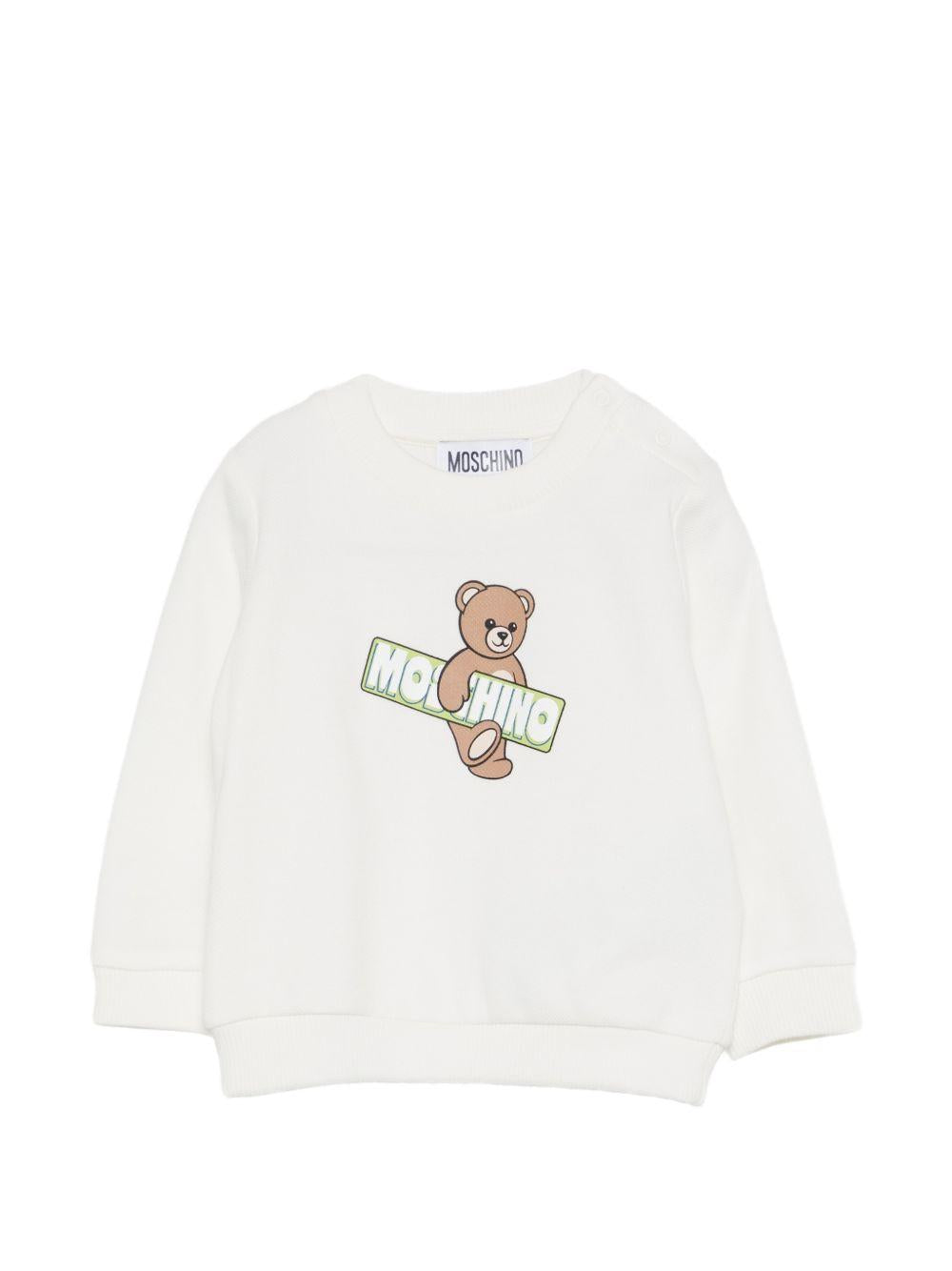 Felpa per neonati Moschino Kids bianca con stampa orsetto sul davanti MWF060LCA90 10063 MOSCHINO KIDS