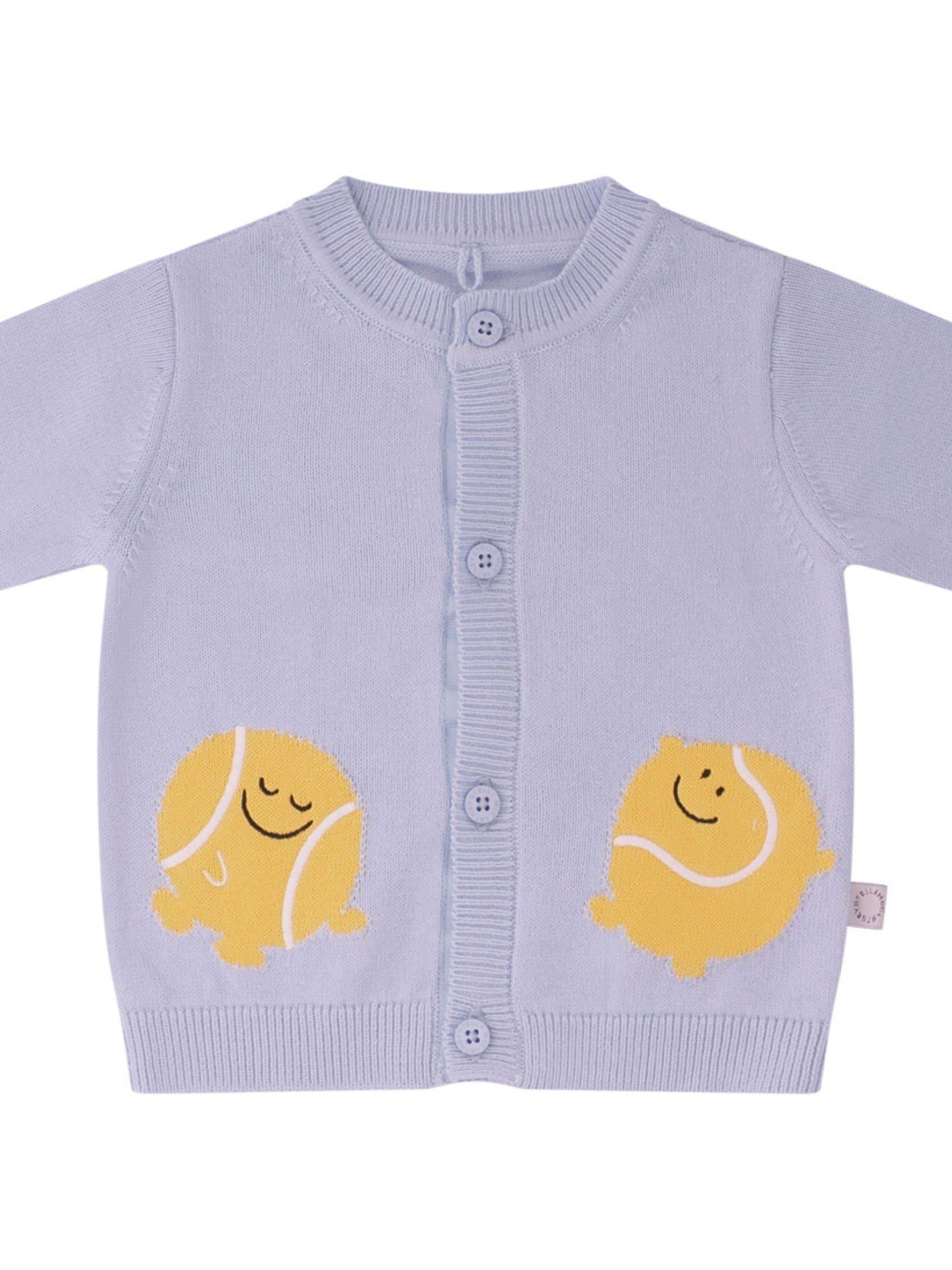 Cardigan per neonato Stella McCartney Kids azzurro con ricamo palle da tennis TY9510 Z2423 602 STELLA McCARTNEY KIDS