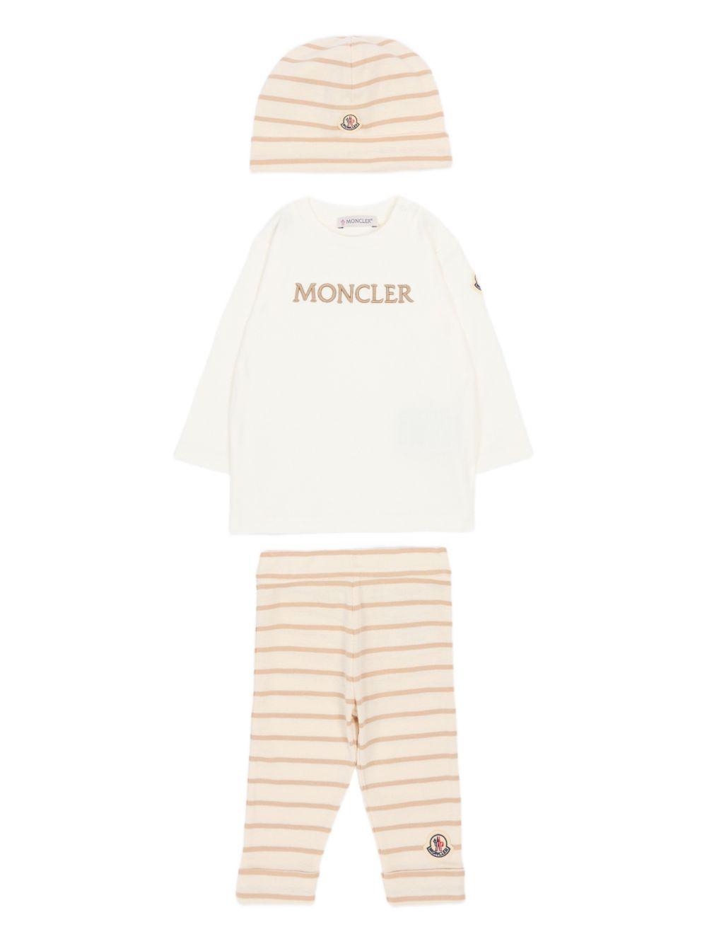Set tre pezzi per neonato Moncler Kids beige con design a righe L19518P0000189BA2 F20 MONCLER ENFANT