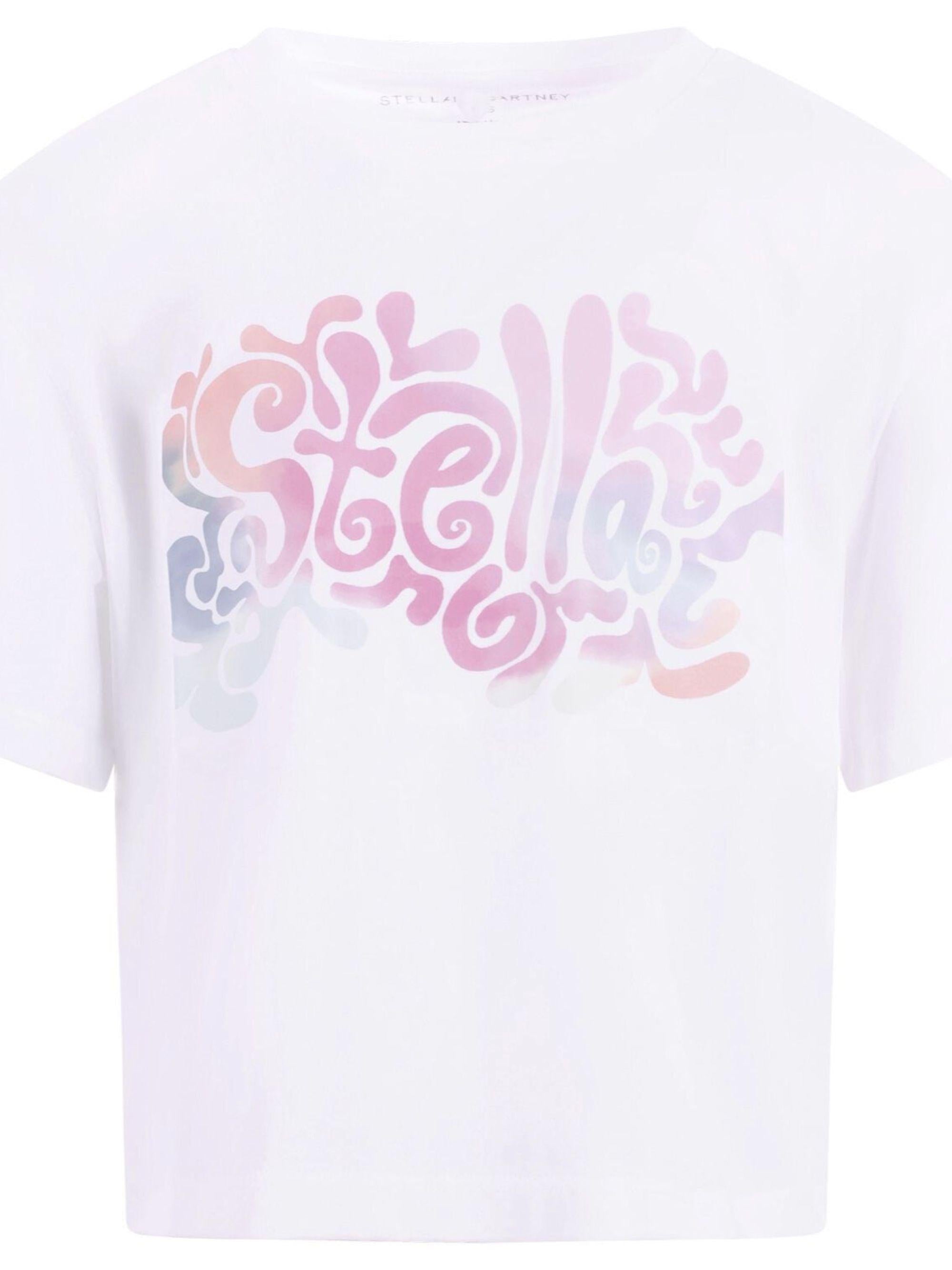 T-shirt per bambina Stella McCartney Kids bianca con stampa grafica sul davanti TY8A91 Z0434 100 STELLA McCARTNEY KIDS