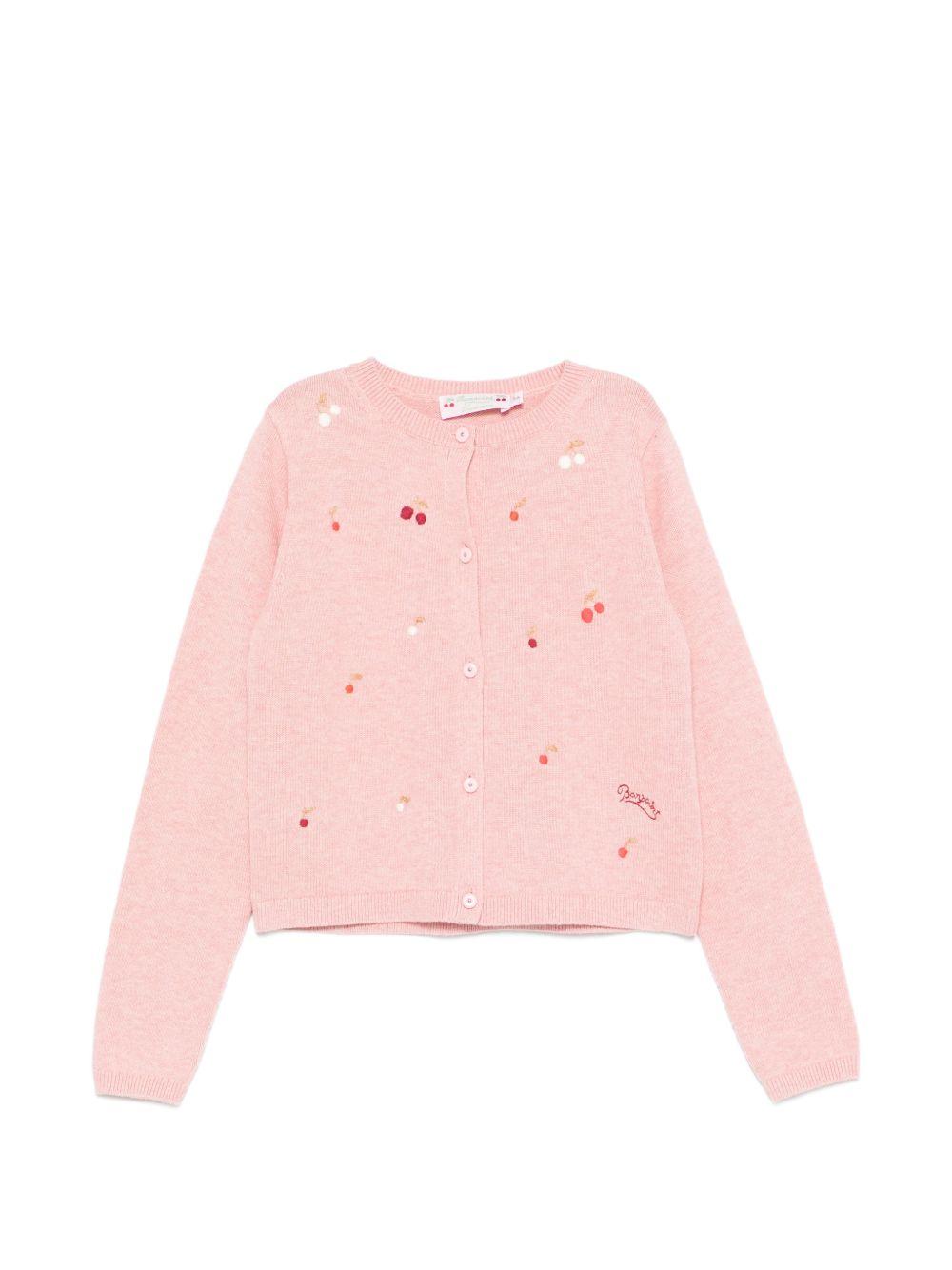 Cardigan per bambina Bonpoint rosa con ciliegie ricamate S06GCAK00019 124A BONPOINT