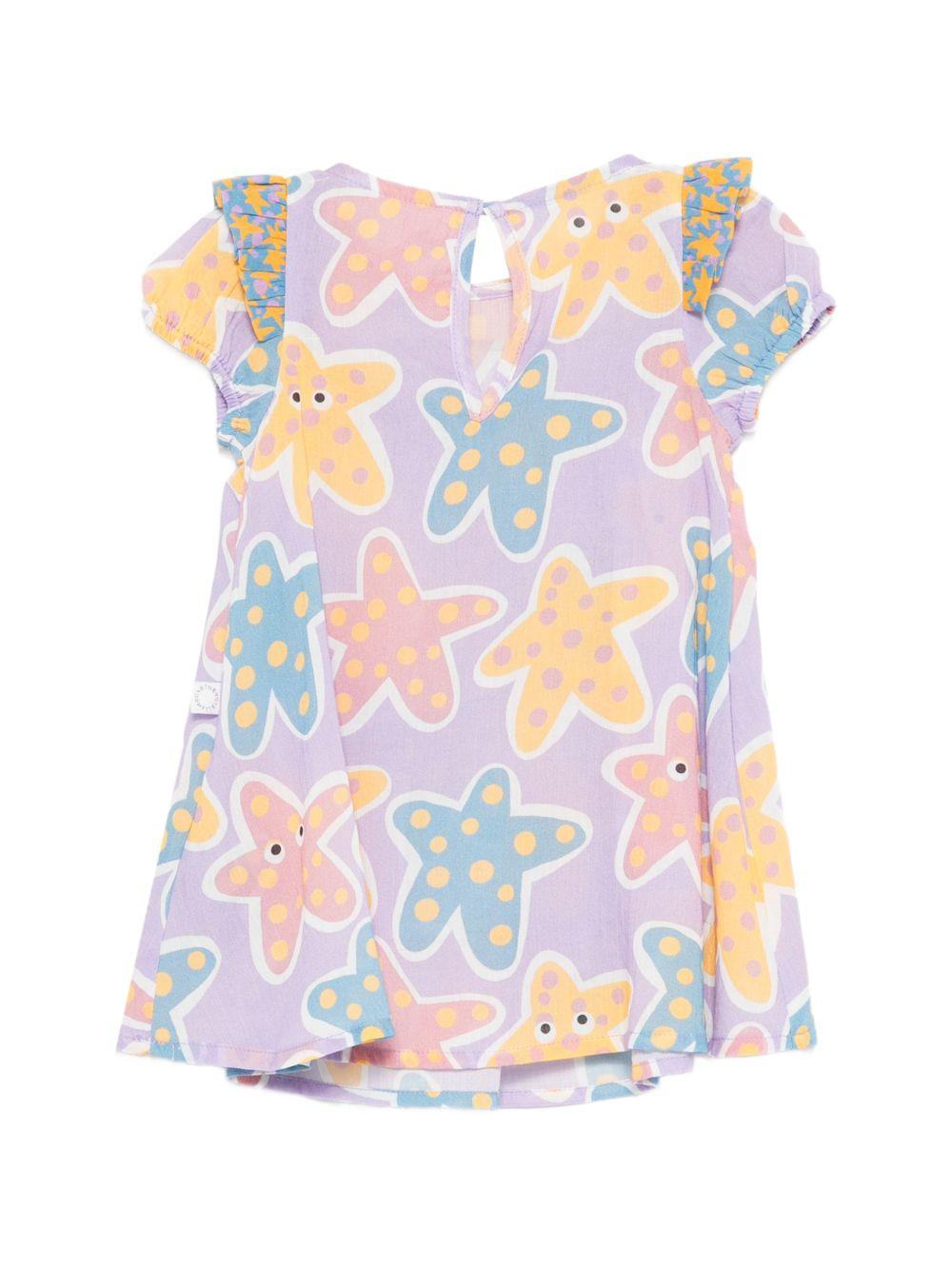 Abito per neonata Stella McCartney Kids viola con stampa stelle marine all-over TY1071 Z3603 539MC STELLA McCARTNEY KIDS