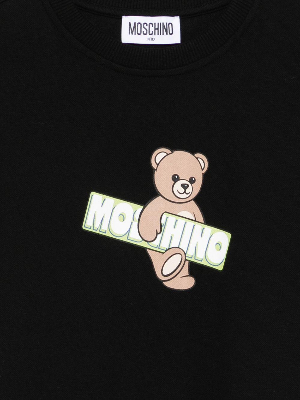 T-shirt per bambini Moschino Kids nera con stampa Teddy Bear sul davanti HYM03SLFA07 60100 MOSCHINO KIDS