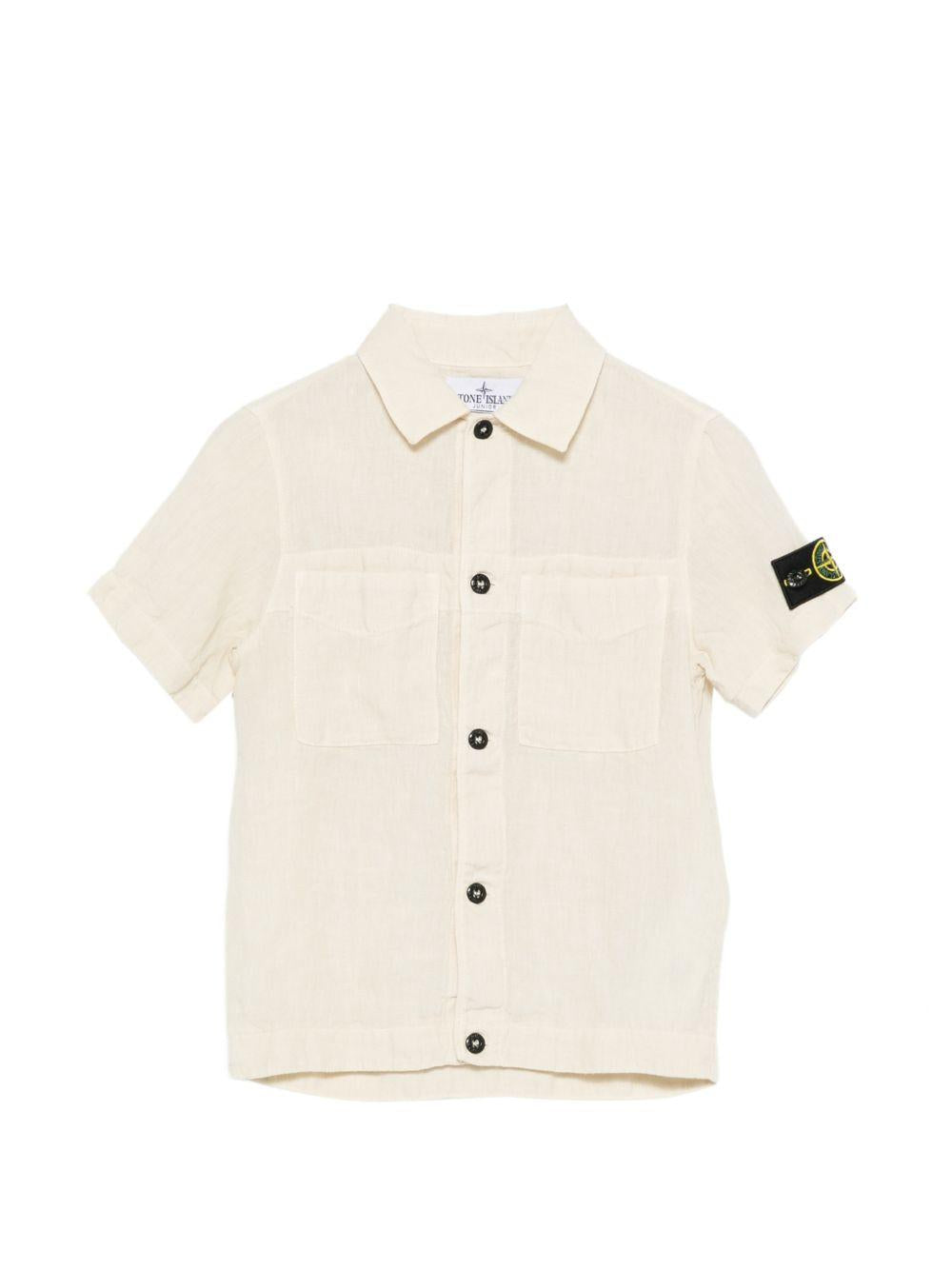 Camicia per bambino Stone Island Junior beige a maniche corte L1S161100001S0145 V0097 STONE ISLAND JUNIOR