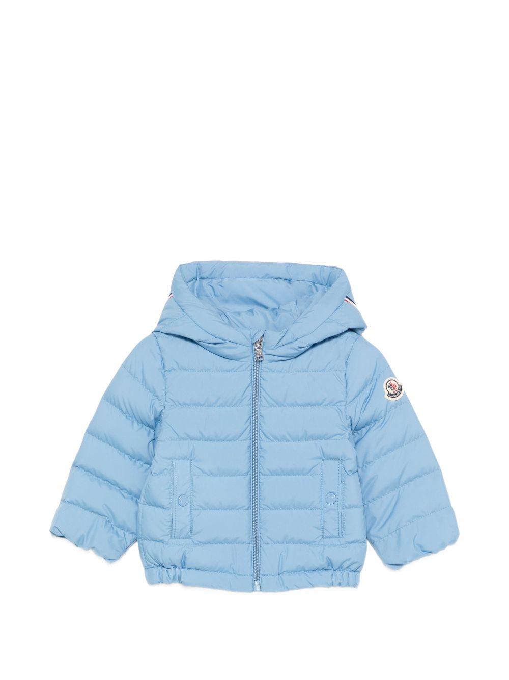 Giubbino per neonato Moncler Enfant azzurro con cappuccio L19511A00024597YW 70Q MONCLER ENFANT