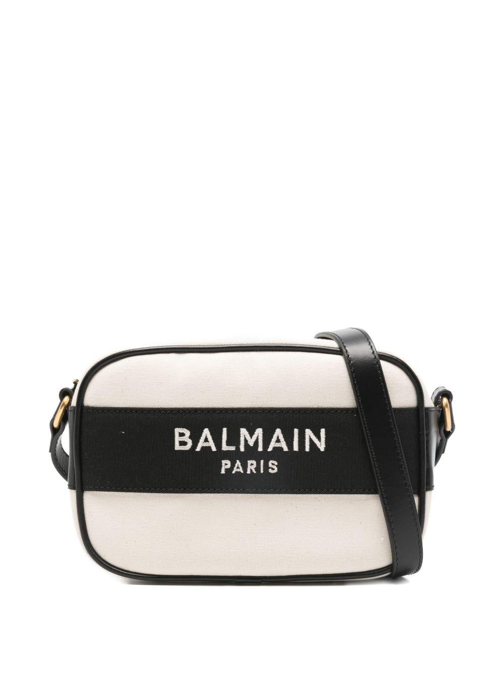 Borsa fasciatoio per neonati Balmain Kids bianca e nera con logo sul davanti BY0B68 Z0042 101NE BALMAIN KIDS