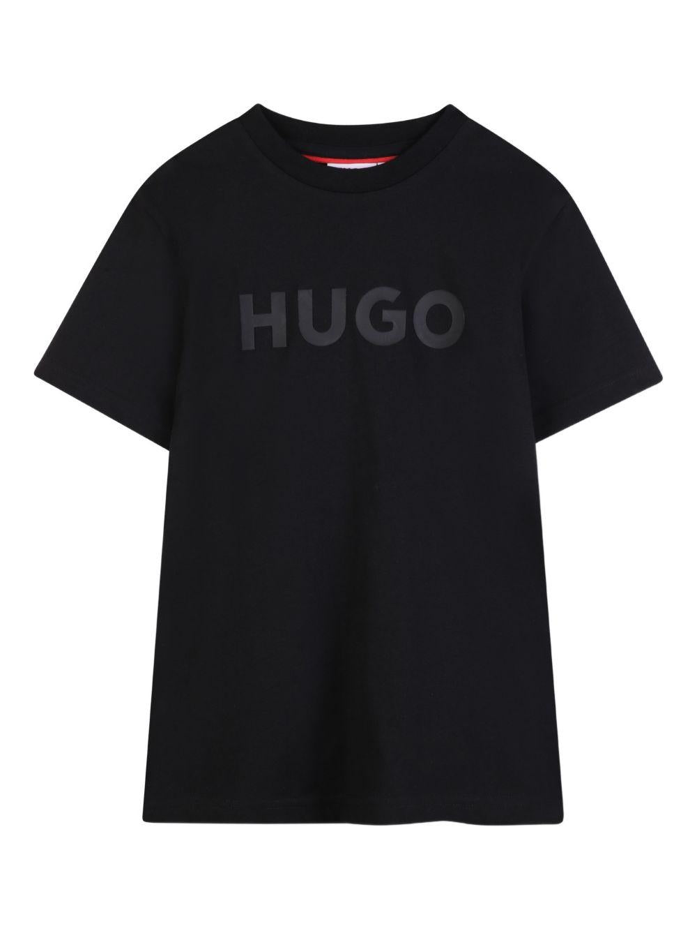 T-shirt per bambino Hugo Kids nero con logo sul davanti G01014 09B Hugo