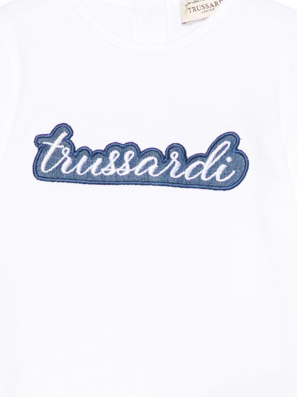 T-shirt per neonato Trussardi Junior bianca con logo blu sul davanti TIP26124TS WHITE TRUSSARDI JUNIOR