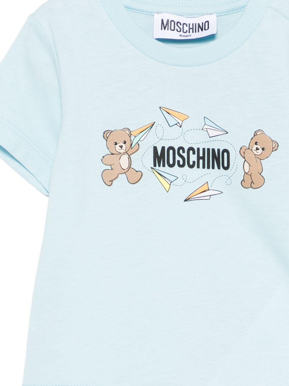 T-shirt per neonati Moschino Kids azzurra con stampa Teddy sul davanti MUM04MLAA01 40304 MOSCHINO KIDS