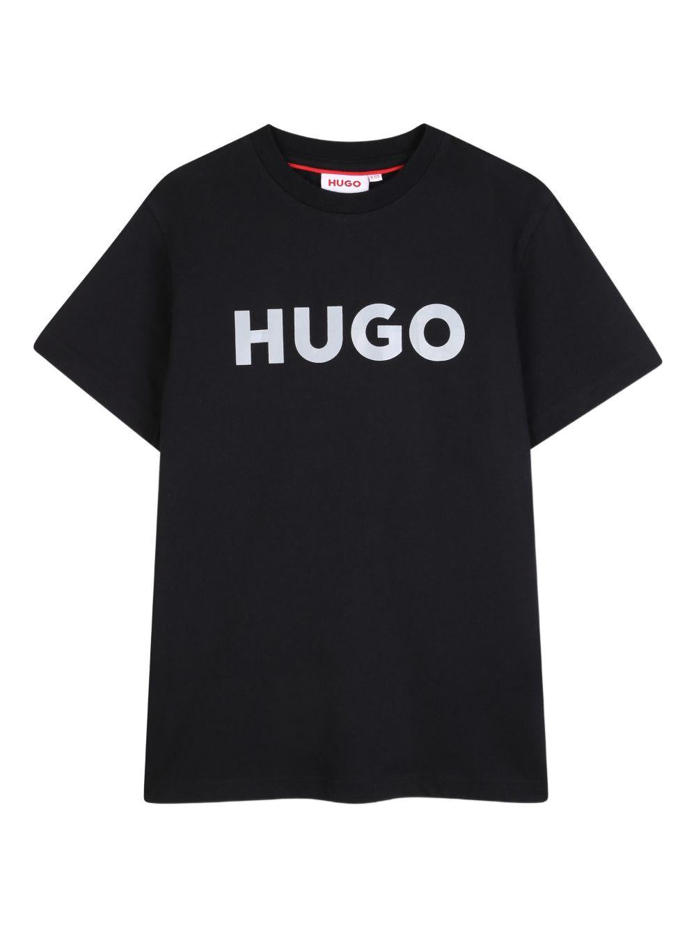 T-shirt per bambino Hugo Kids nera con logo a contrasto G01016 09B Hugo