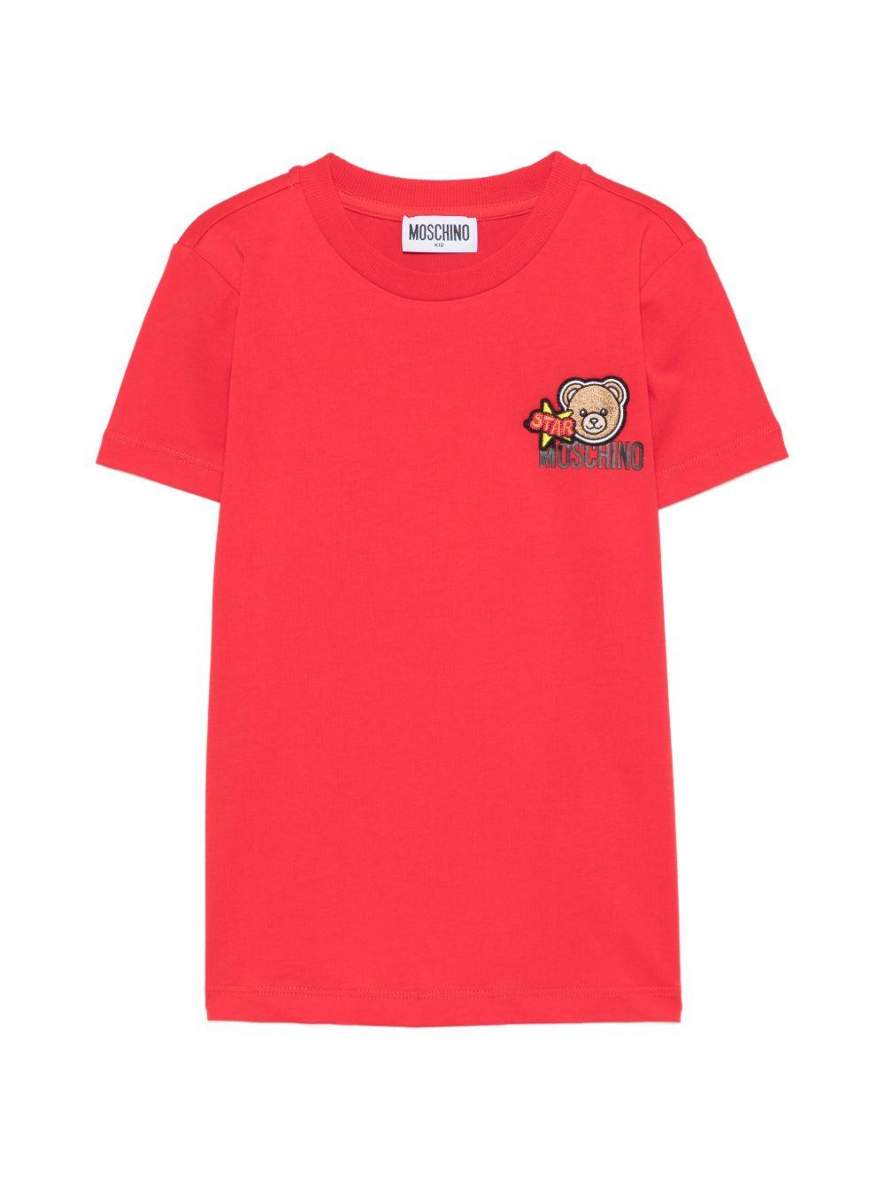 T-shirt per bambini Moschino Kids rossa con ricamo Teddy Bear HTM058LAA24 50109 MOSCHINO KIDS