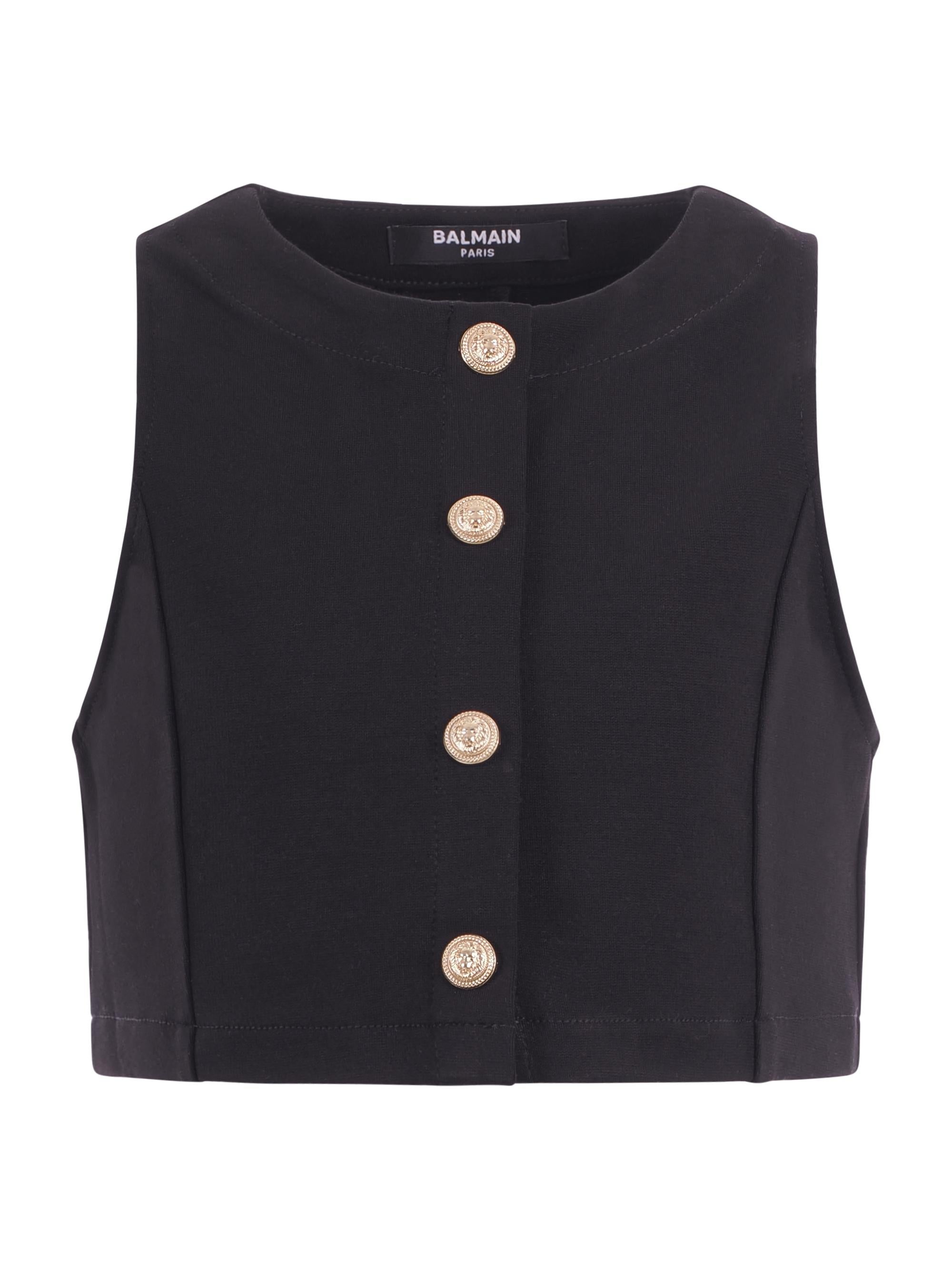 Panciotto per bambina Balmain Kids nero con bottoni dorati sul davanti BY5A02 J0371 930 BALMAIN KIDS