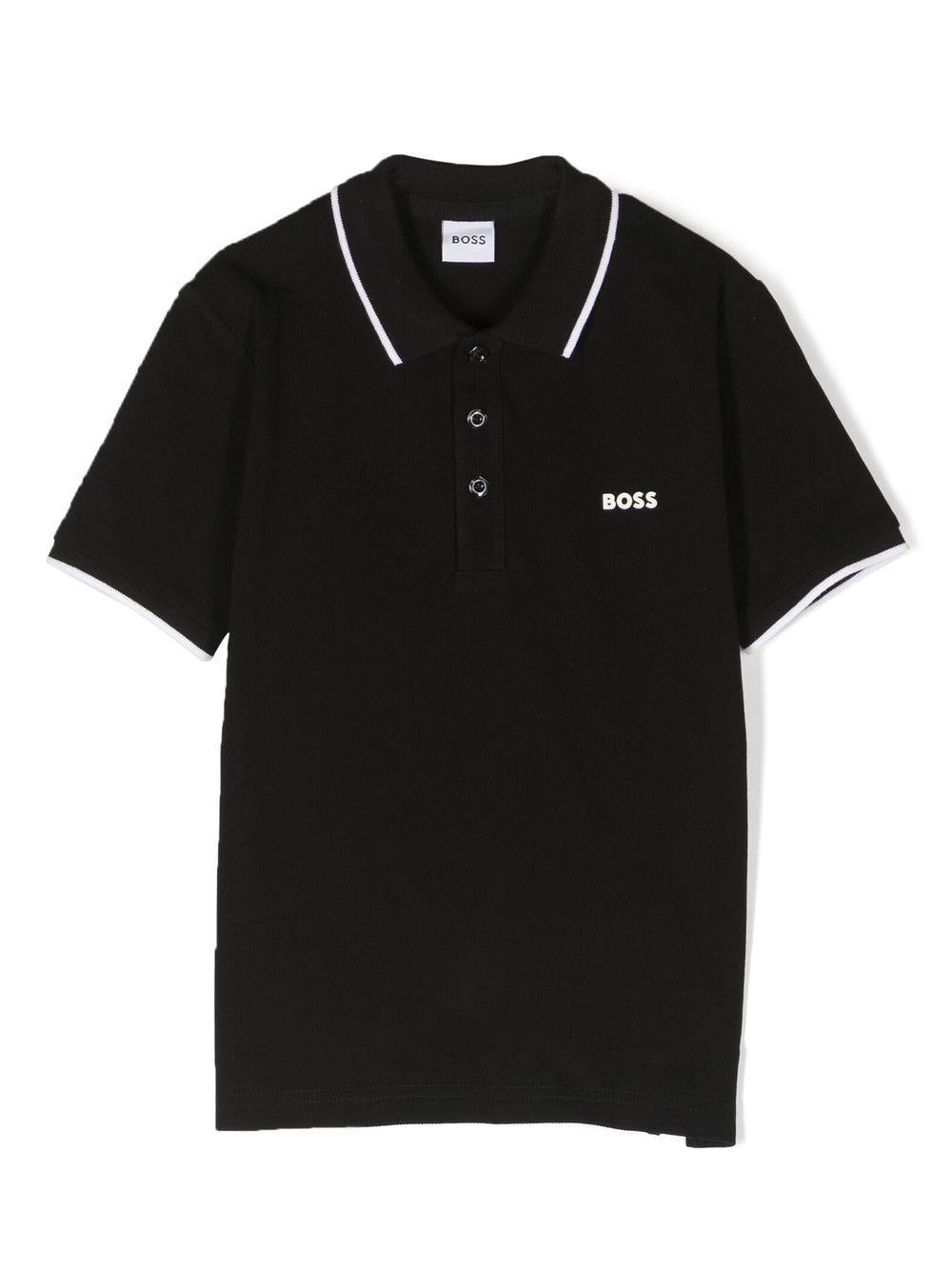 Polo per bambino boss Kids nera con stampa logo sul petto J25P26 09B BOSS KIDS